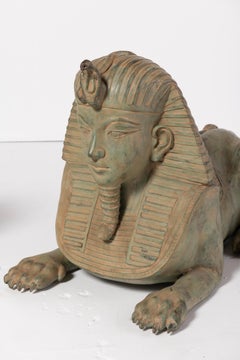 Pair of Grand Tour Style Large Patinated Figures of Seated Sphinxes