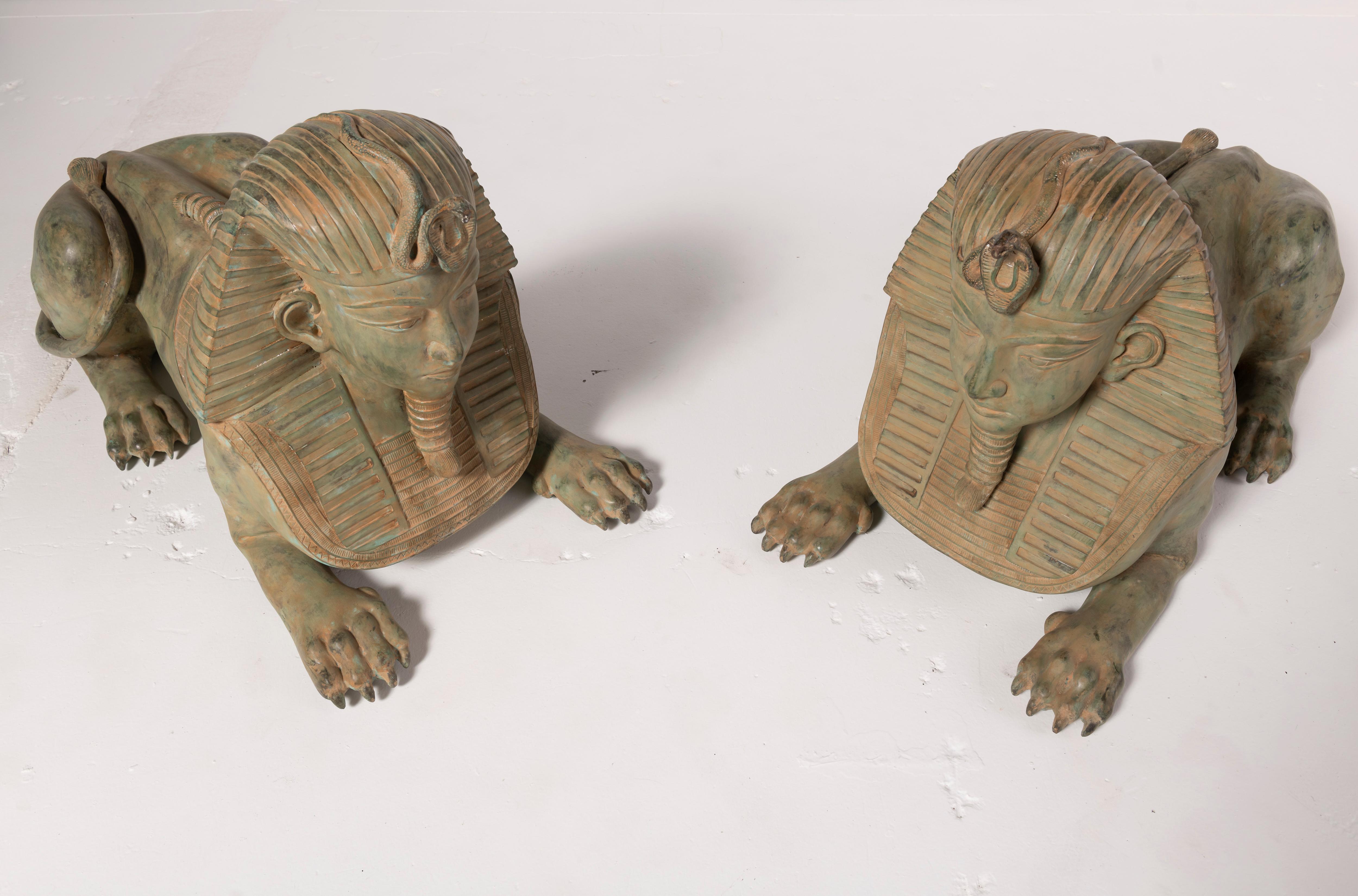  Pair of Grand Tour Style Large Patinated Figures of Seated Sphinxes In Good Condition For Sale In San Francisco, CA