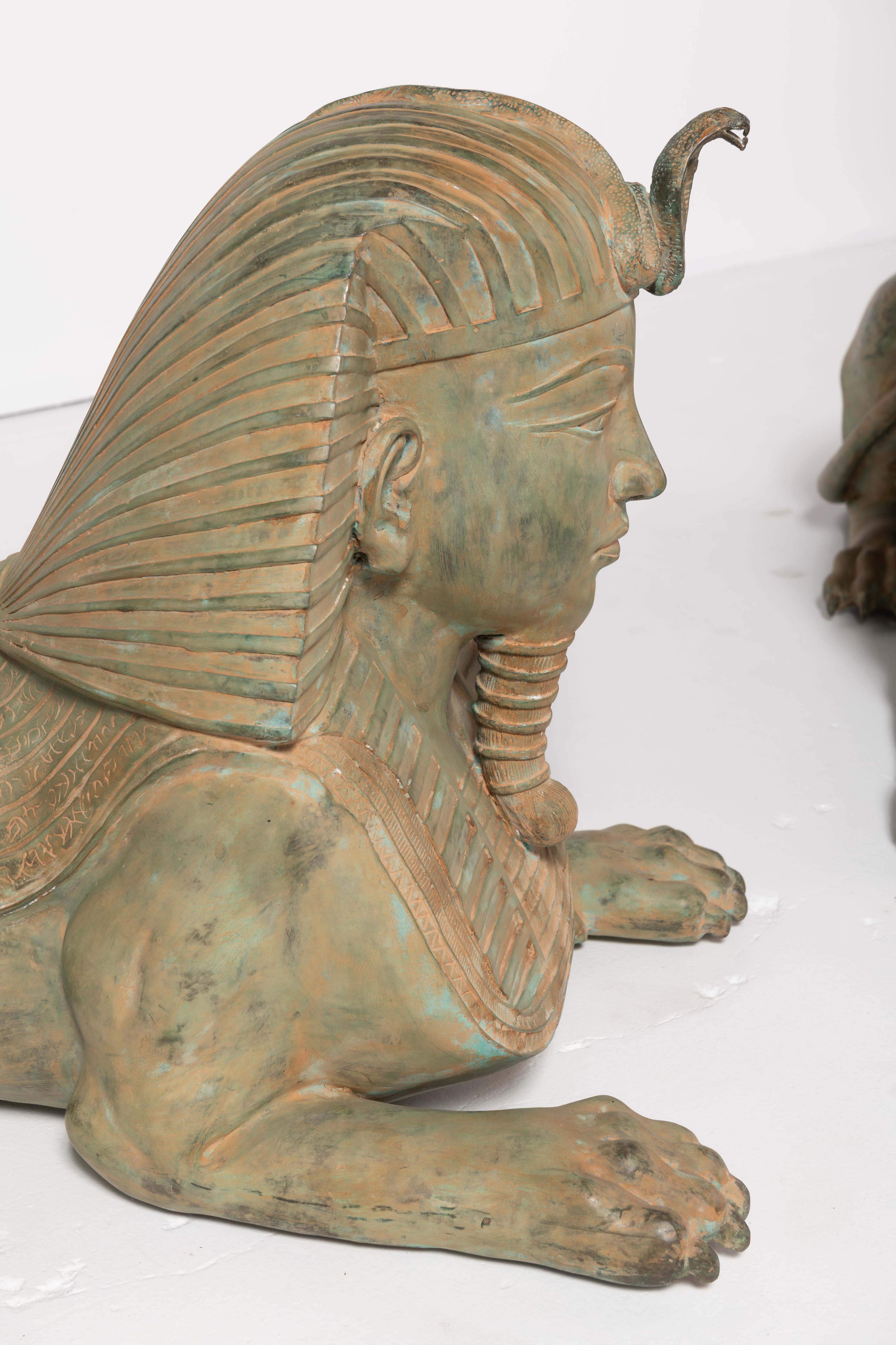  Pair of Grand Tour Style Large Patinated Figures of Seated Sphinxes For Sale 2