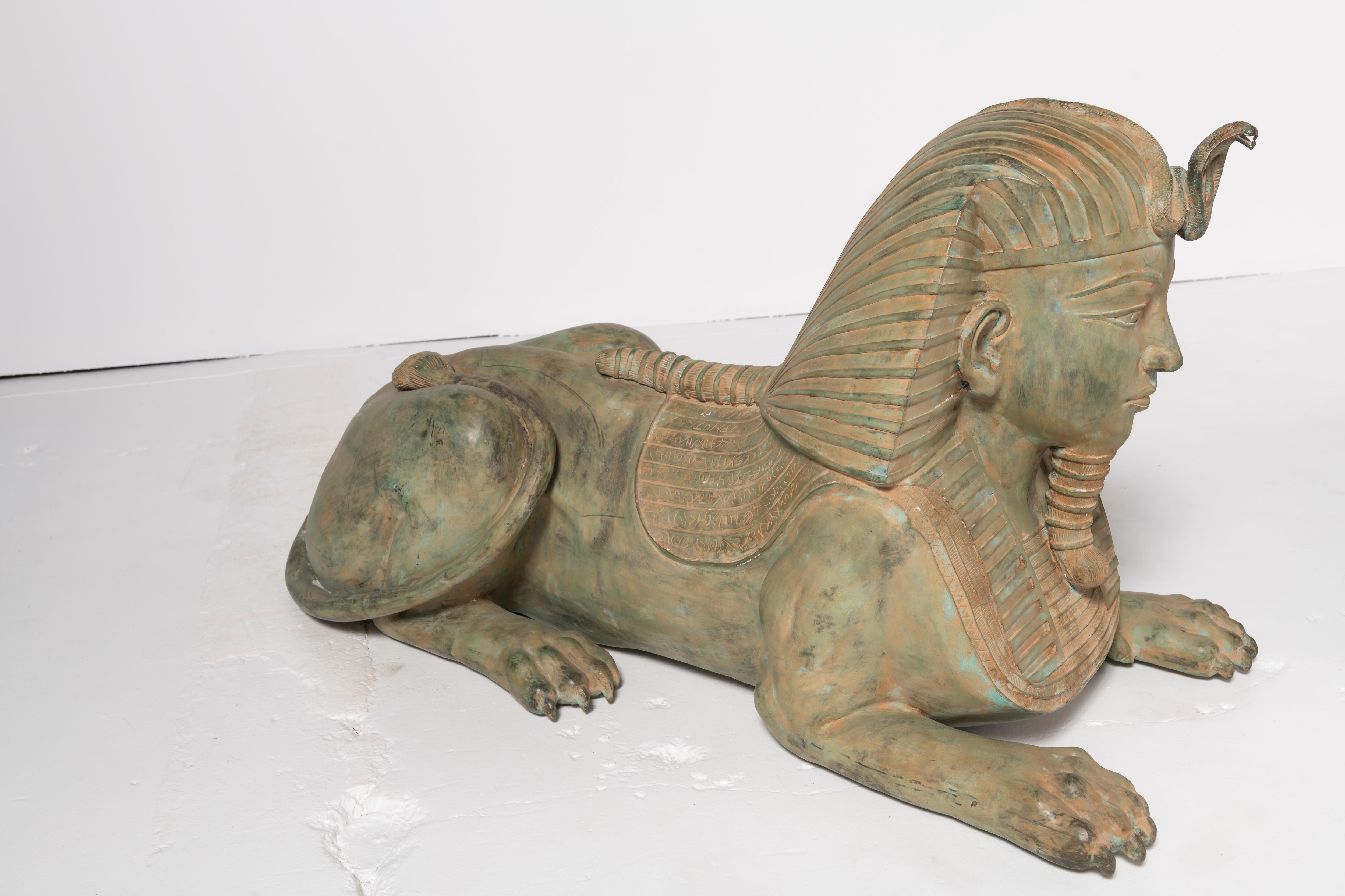  Pair of Grand Tour Style Large Patinated Figures of Seated Sphinxes For Sale 3