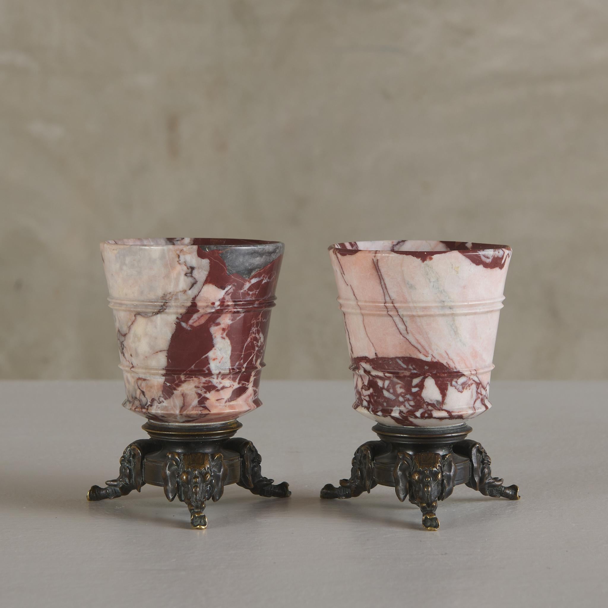 Italian Pair of Grand Tour Urns with Elephant Tripod Bases