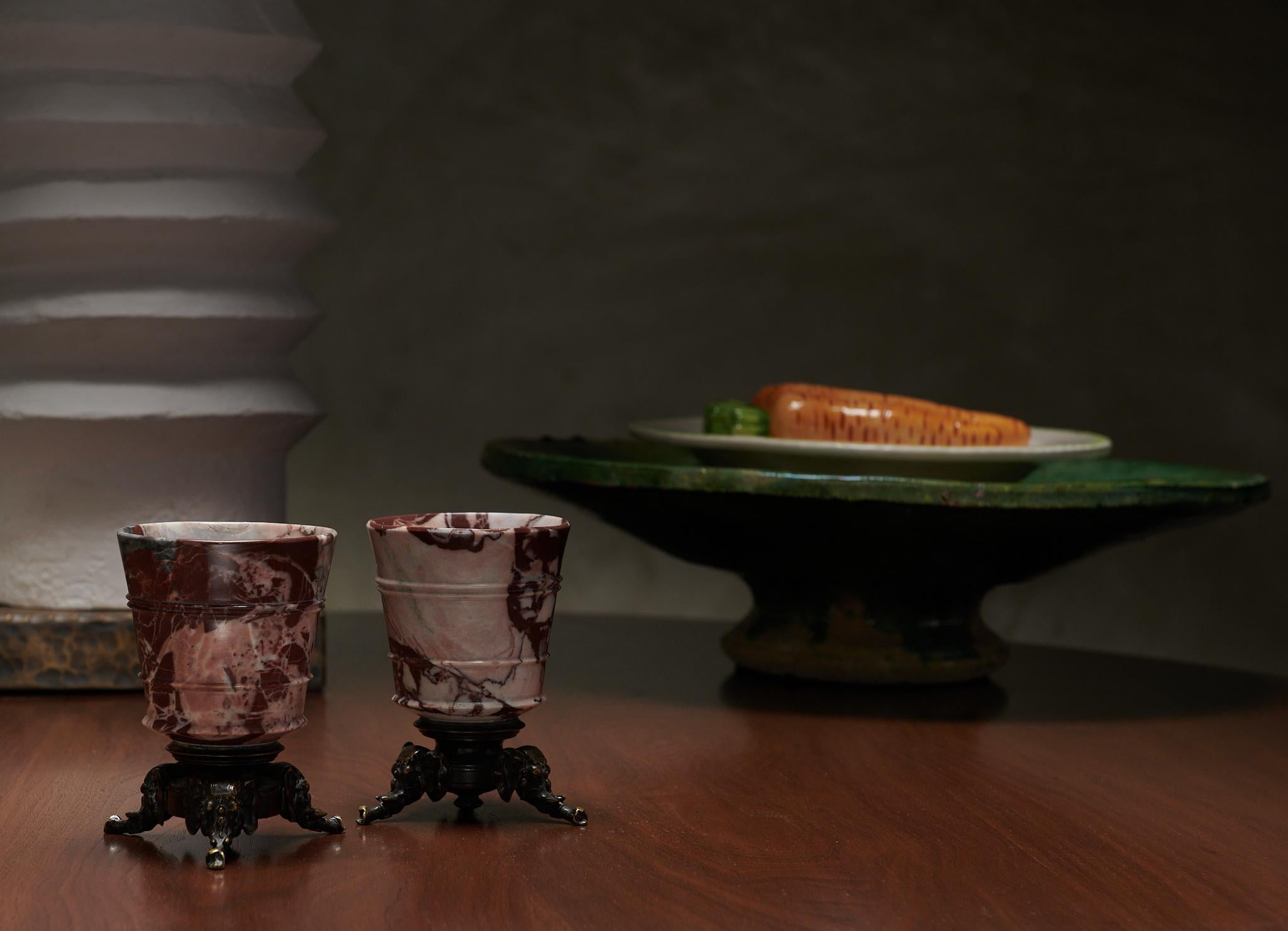 19th Century Pair of Grand Tour Urns with Elephant Tripod Bases