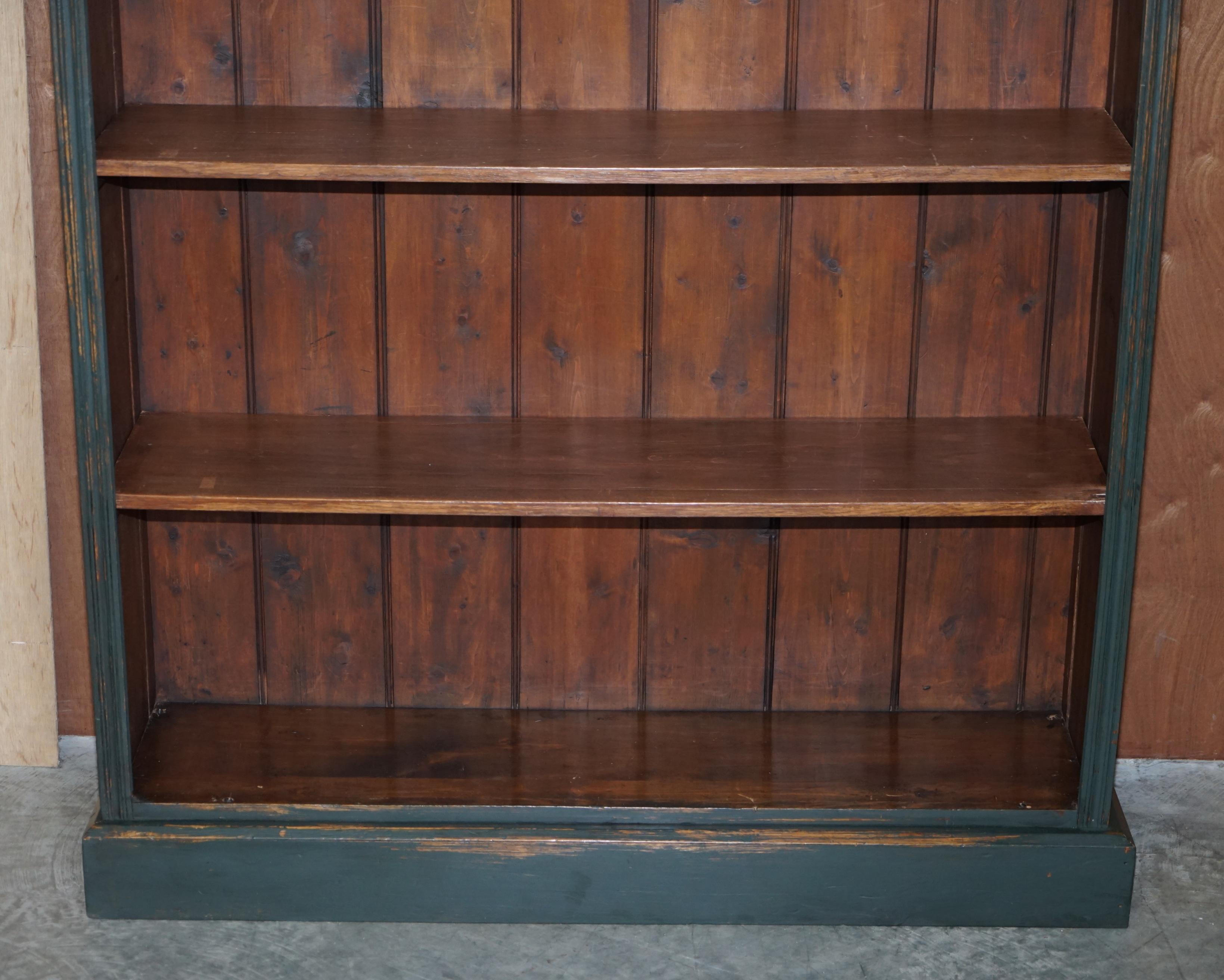 Pair of Grand Vintage English Hand Painted Green Library Bookcases in Pine 8