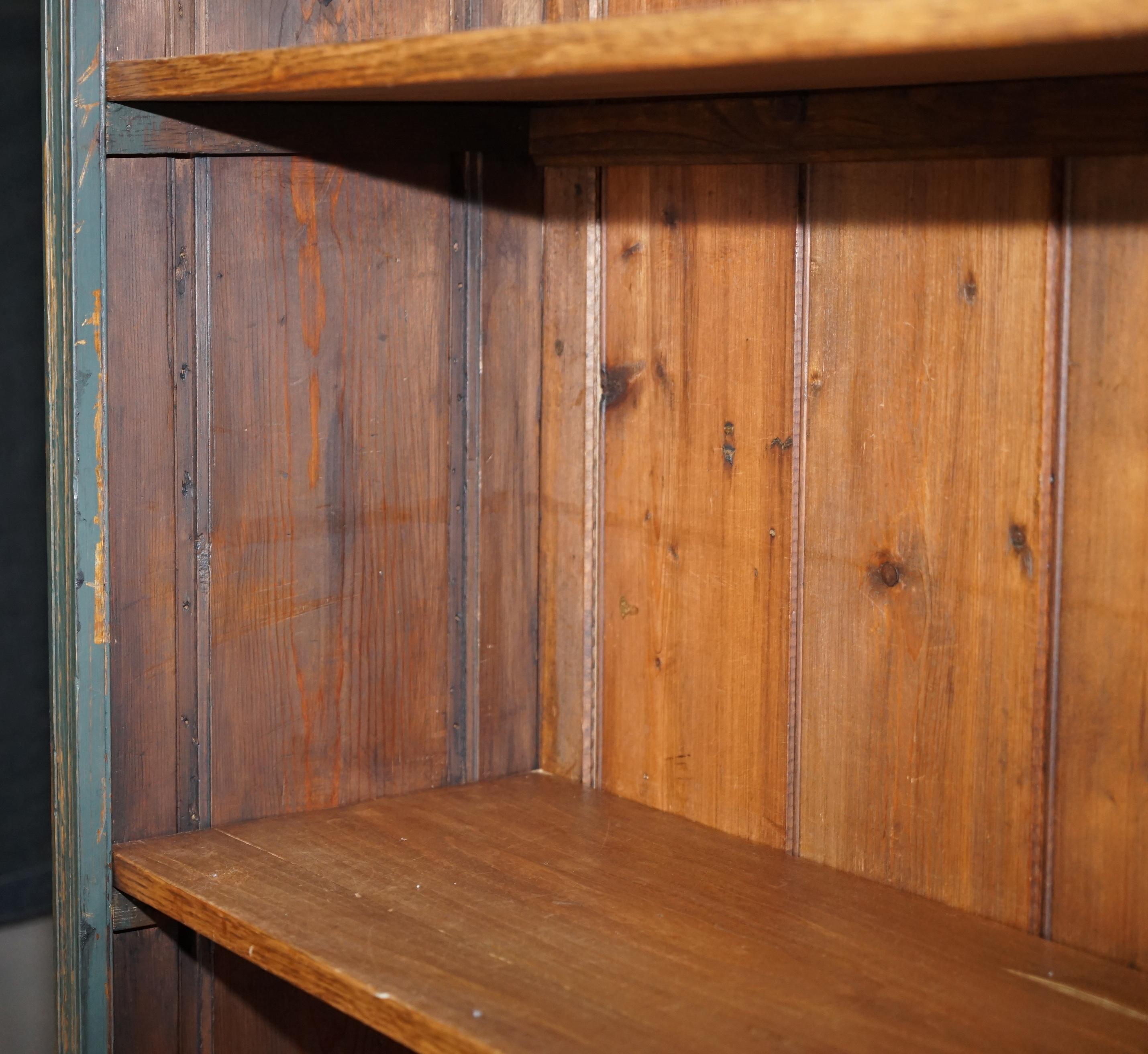 Pair of Grand Vintage English Hand Painted Green Library Bookcases in Pine 3