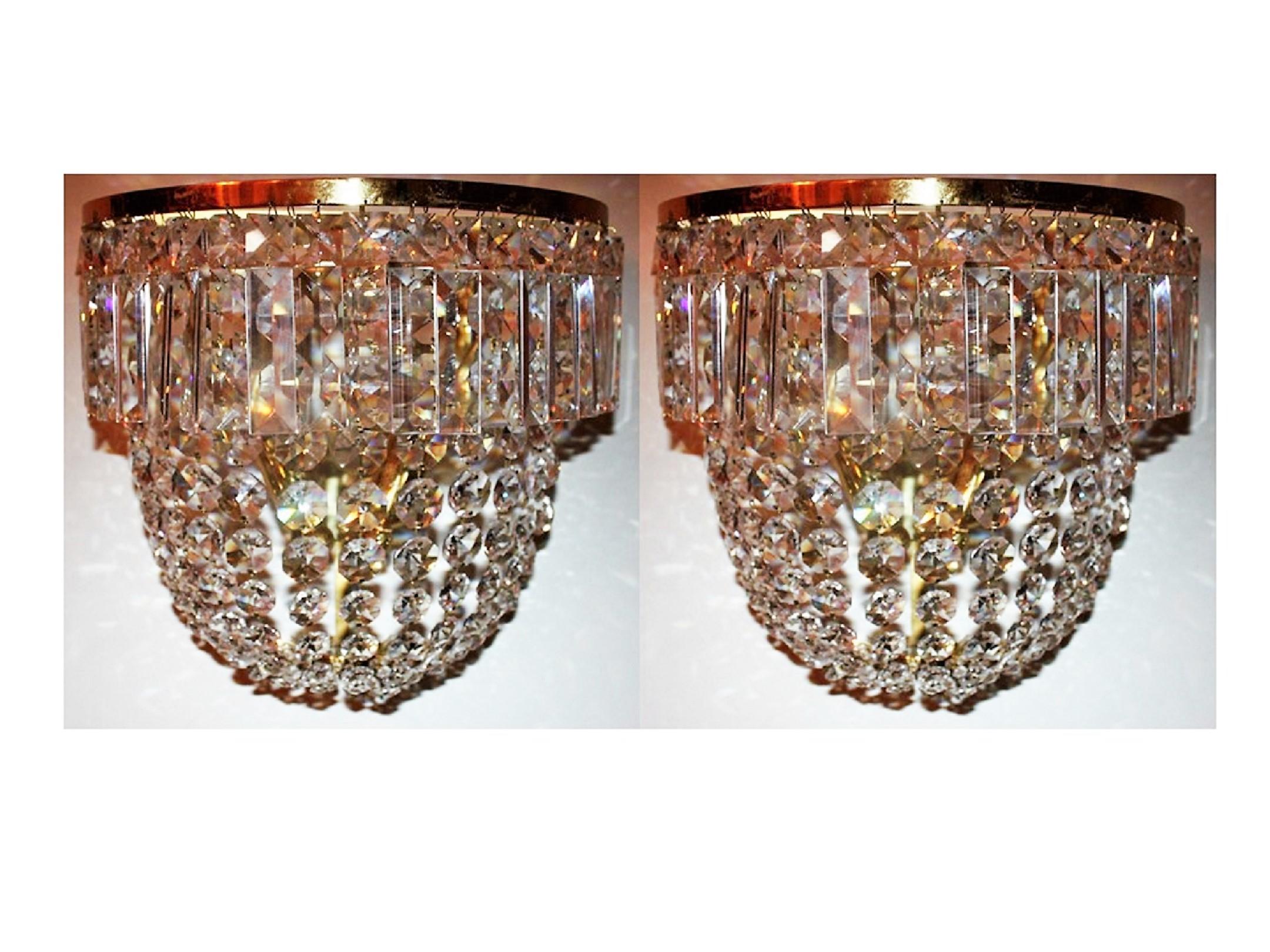 Pair of Grand Wall Sconces by Ch. Palme, Germany, 1960s, Cut Crystal and Brass 3