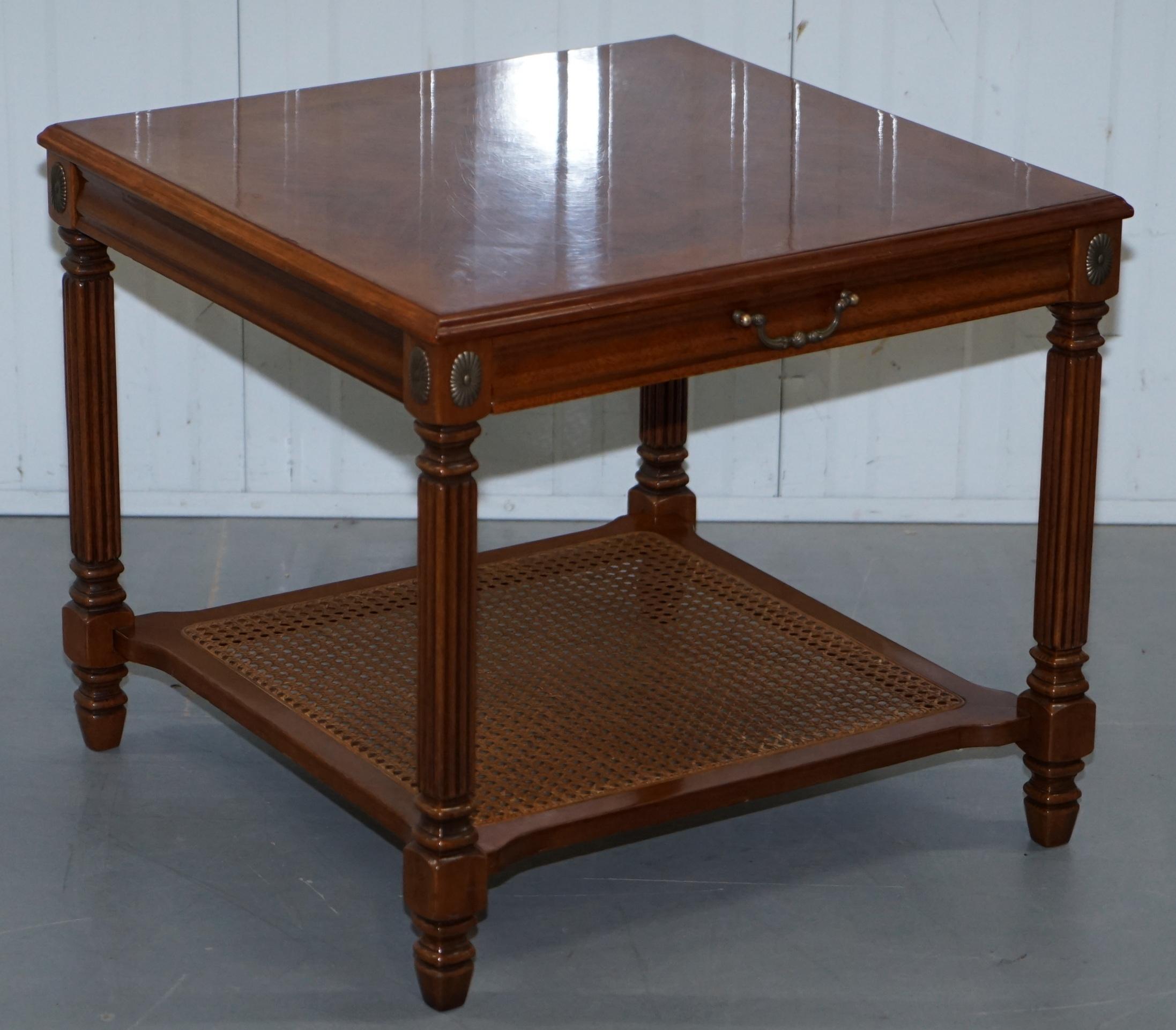 We are delighted to offer for sale this stunning pair of Grange France cherrywood with berger base and single drawers side tables RRP £3500

A good looking and well made pair, the berger base is very nice, the legs are readed like Gillows and they