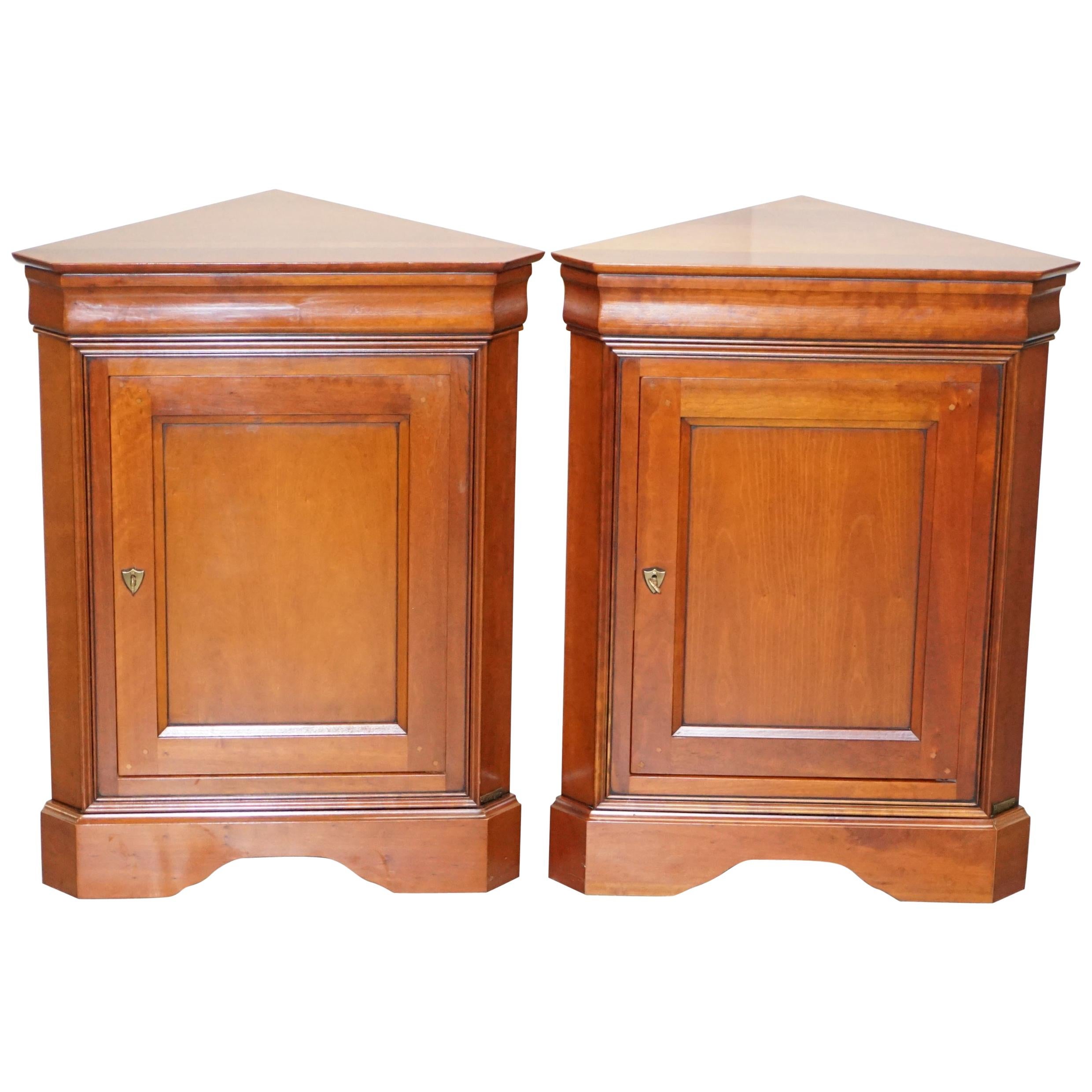 Pair of Grange Paris Handmade in France Cherrywood Corner Cupboards Cabinets