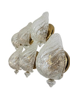 Pair of Graniglia Glass & Brass Leaf Sconces, Vintage Italy 1960s