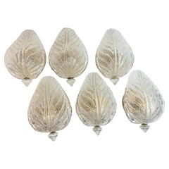 Coppia di lampade a foglia in vetro e ottone di Graniglia, Vintage Italia 1960