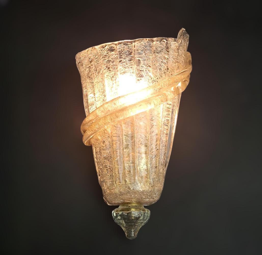 Gold Plate Pair of Graniglia Sconces For Sale