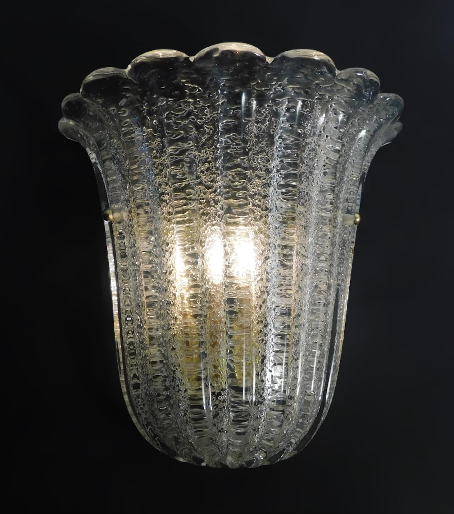 Plaqué or Paire d'appliques à bouclier Graniglia par Barovier&Toso, 2 paires disponibles en vente