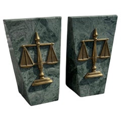 Pair of Marble and Brass Scales of Justice Bookends