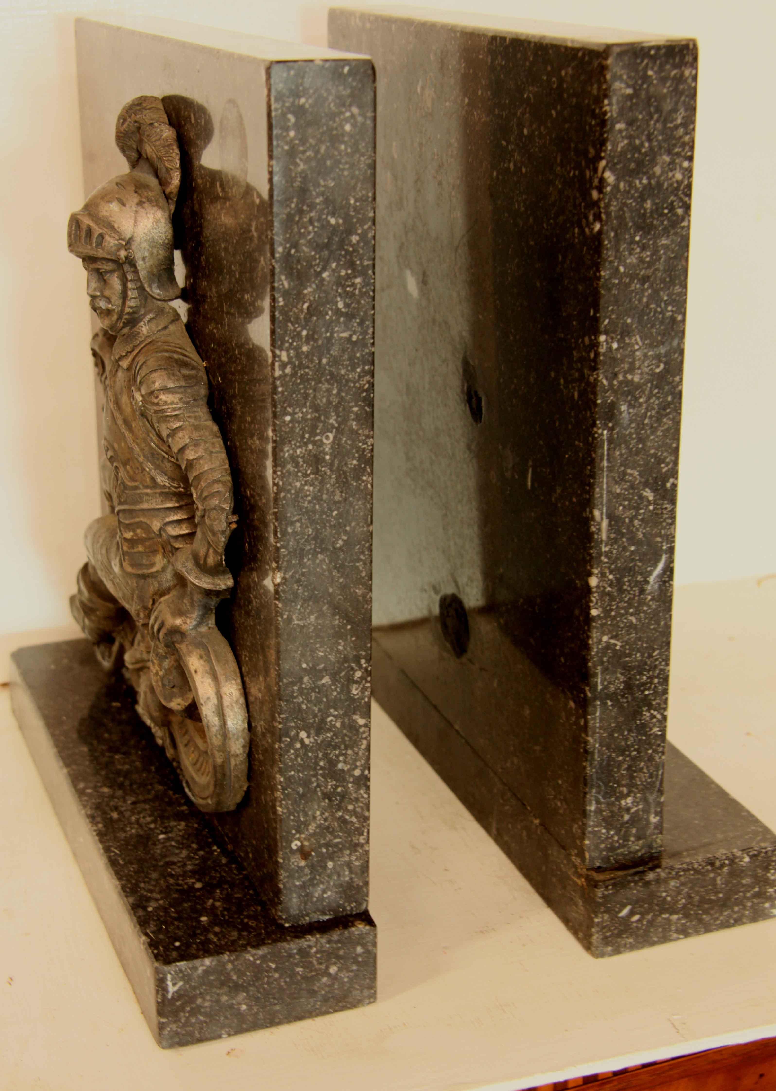 Pair of Granite and Spelter Figurative Book Ends For Sale 6