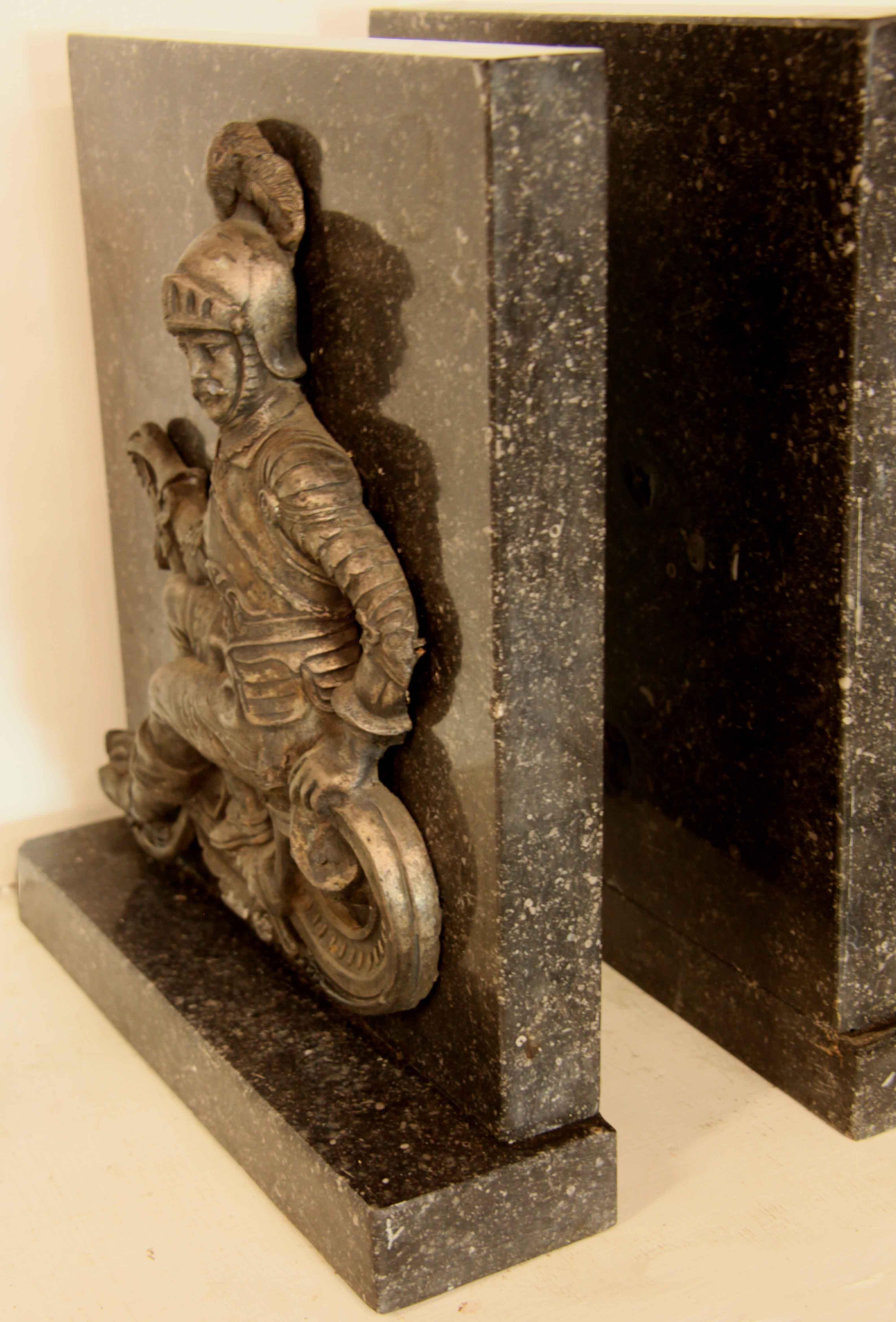 Pair of Granite and Spelter Figurative Book Ends For Sale 7
