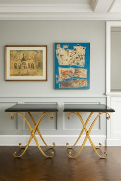 John Richard Pair of Granite Gilt Metal Side Tables, Hollywood Regency