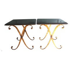 Paire de tables d'appoint en métal doré Granite par John Richard