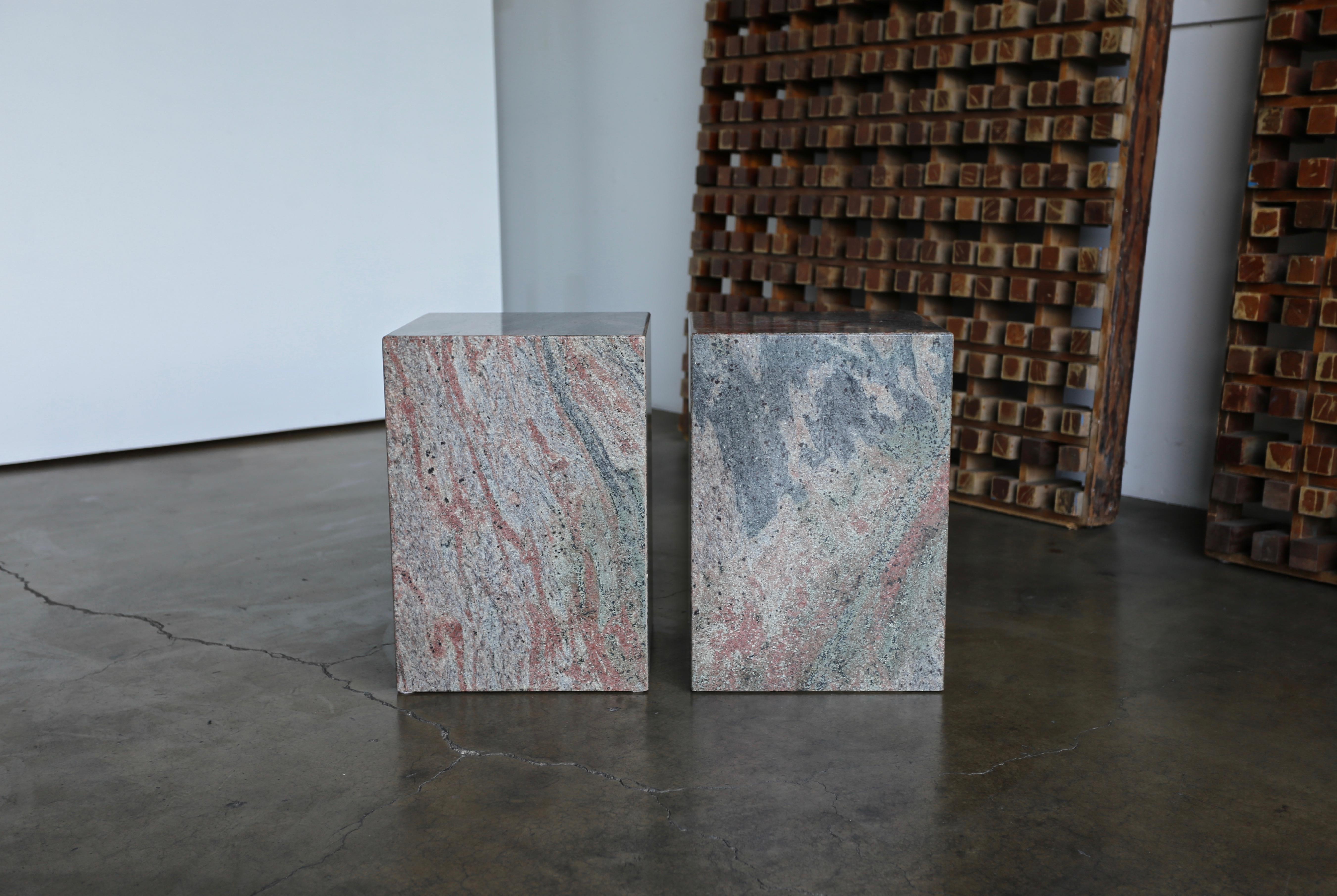 Pair of Granite Stone Occasional Tables, circa 1980 2