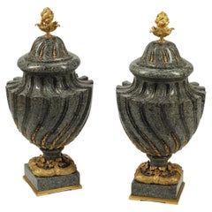 Pair of Granite Urns with Gilt Bronze Mounts, 19th Century French