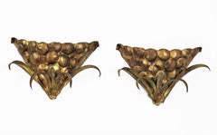 Pair of Hollywood Regency Gilt Iron Wall Sconces, Bunch of Grapes Design, 1950s