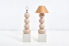Pair of Graphic Postmodern Large Ceramic Lamps, 1992