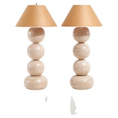 Pair of Graphic Postmodern Large Ceramic Lamps, 1992