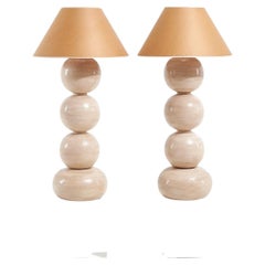 Pair of Graphic Postmodern Large Ceramic Lamps, 1992