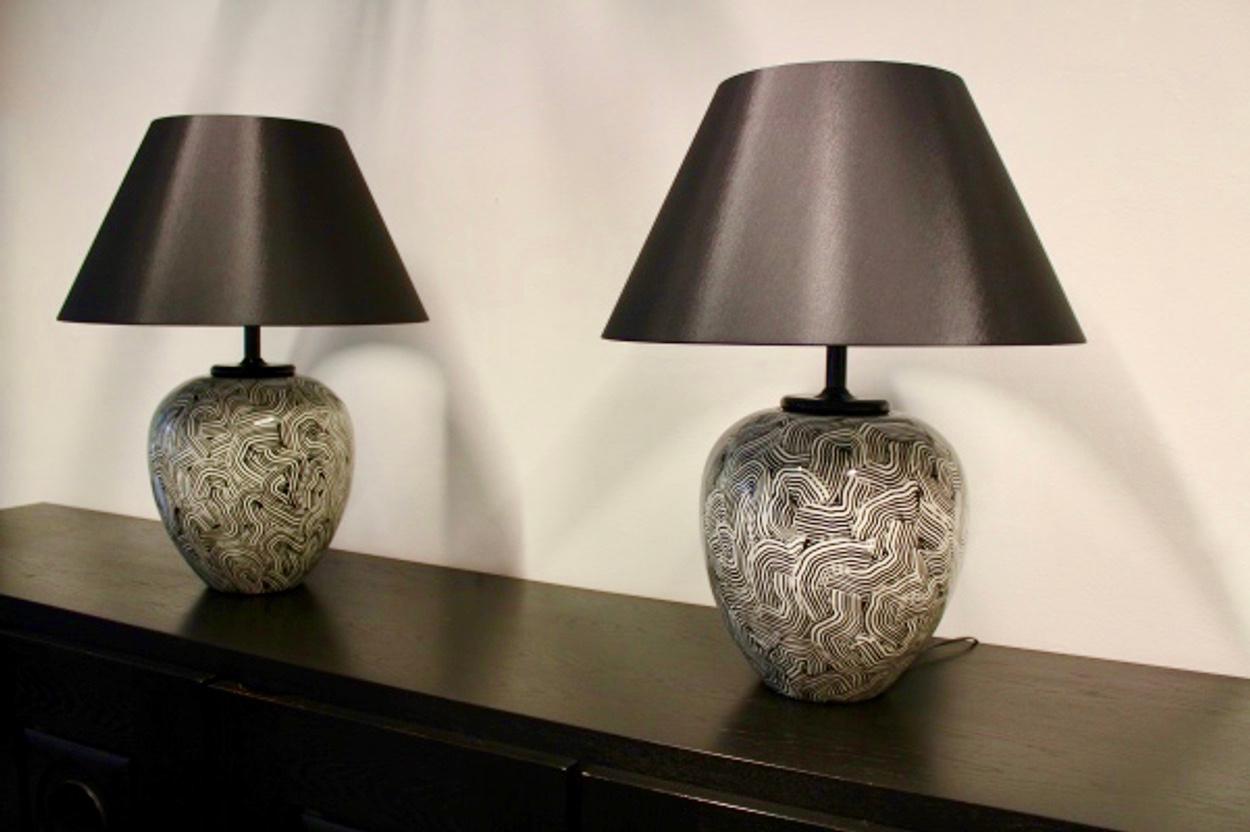 Pair of Graphical Ceramic Table Lamps for H. Pander, Holland, 1970s In Good Condition For Sale In Voorburg, NL