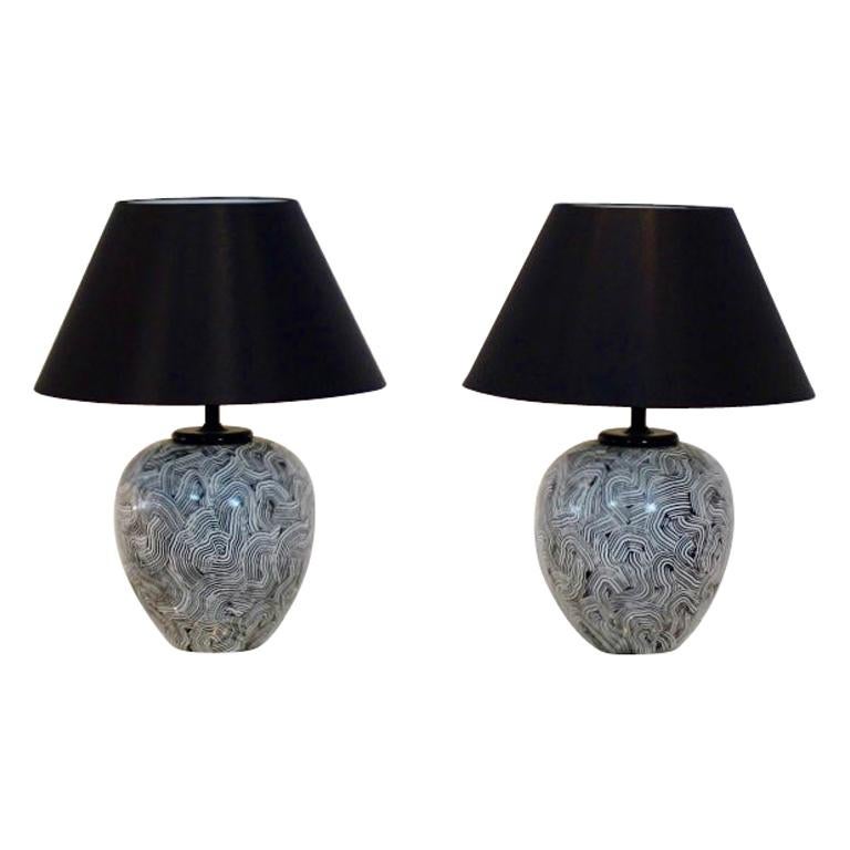 Pair of Graphical Ceramic Table Lamps for H. Pander, Holland, 1970s For Sale