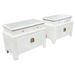 Pair of Grass Cloth Night Stands Side Tables in the Style of Karl Springer