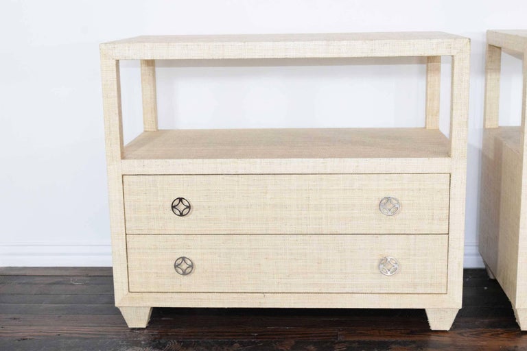 Pair of Grasscloth Nightstands or Chests by Bernhardt at 1stDibs