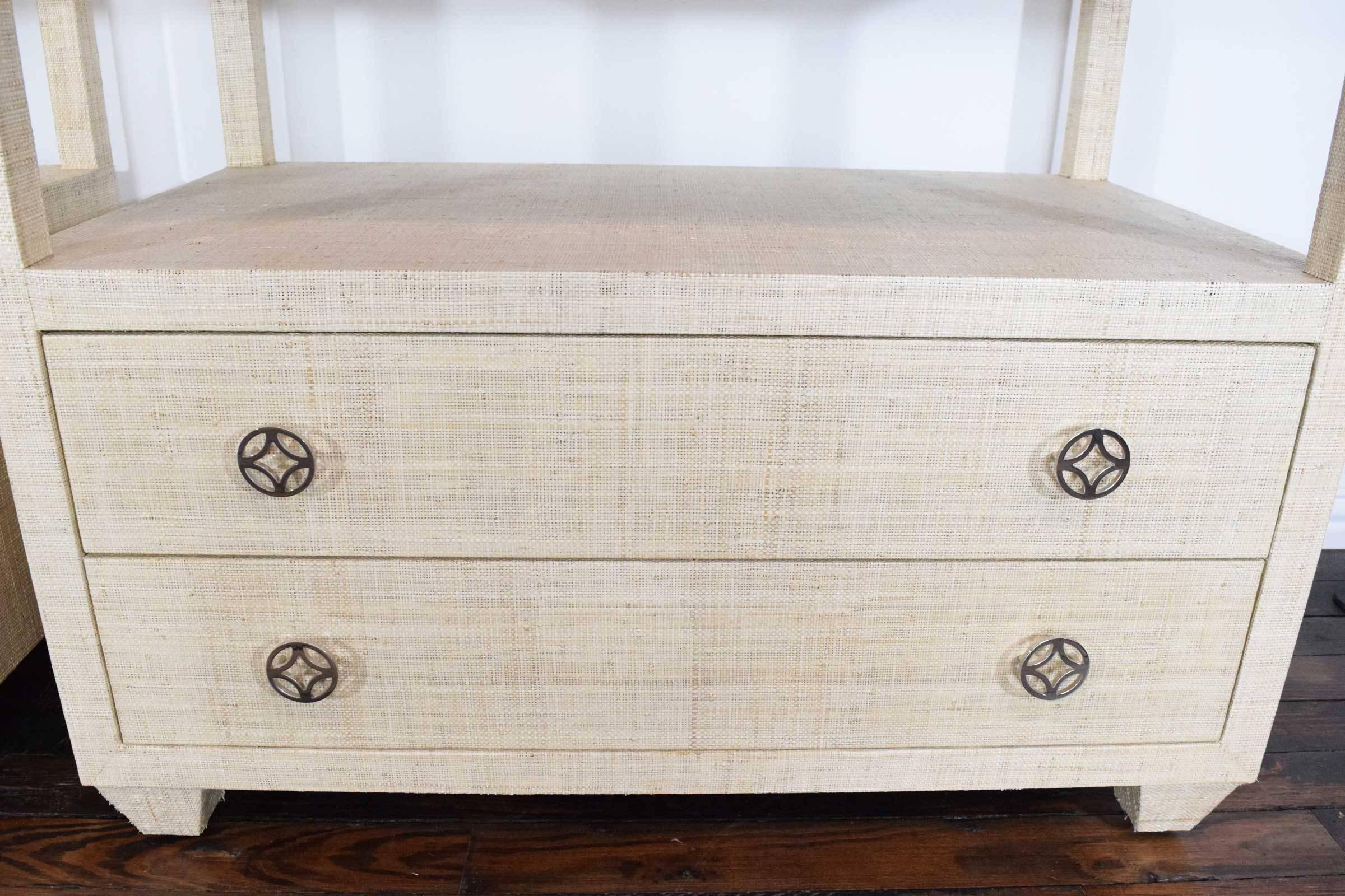 Modern Pair of Grasscloth Nightstands or Chests by Bernhardt
