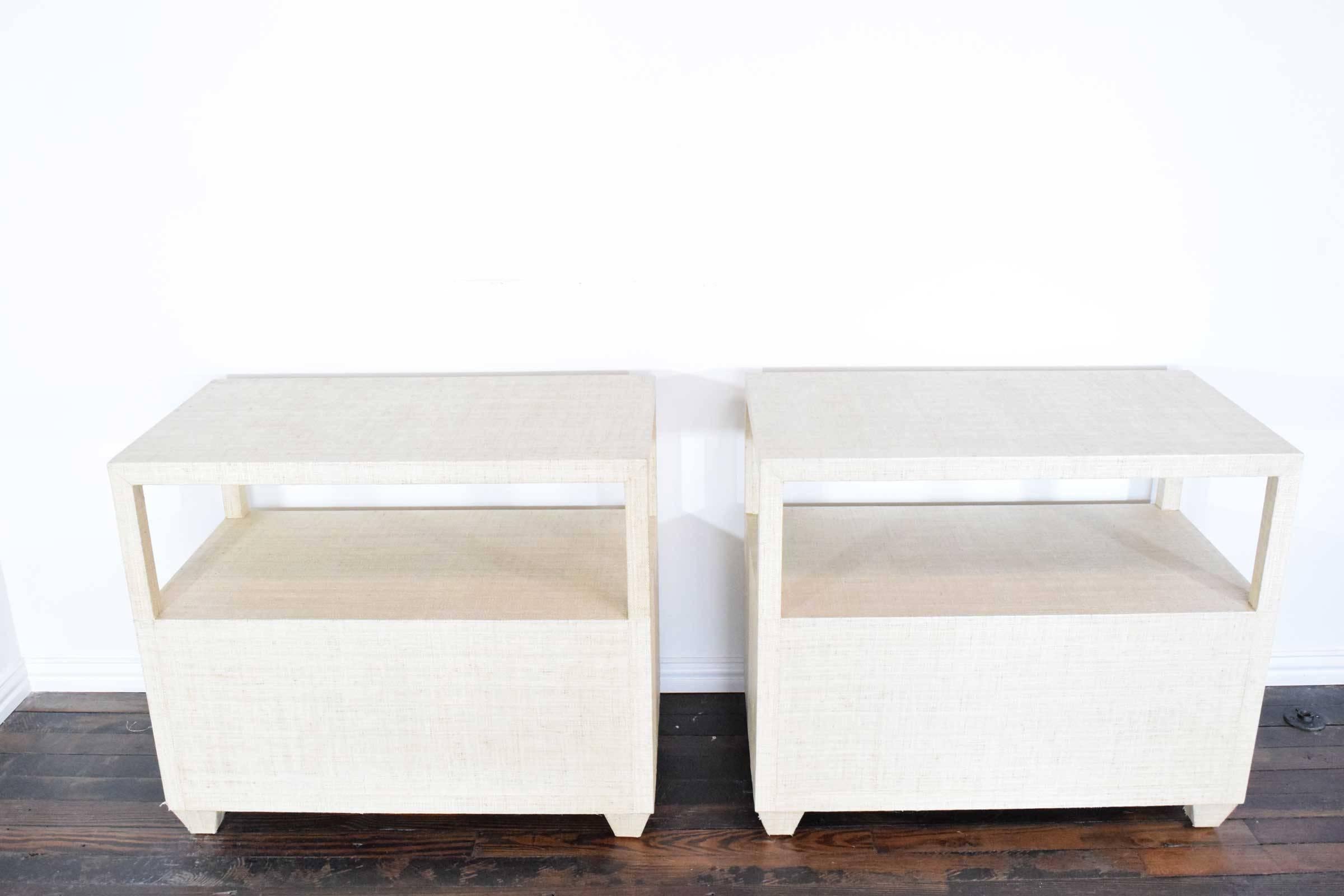 American Pair of Grasscloth Nightstands or Chests by Bernhardt