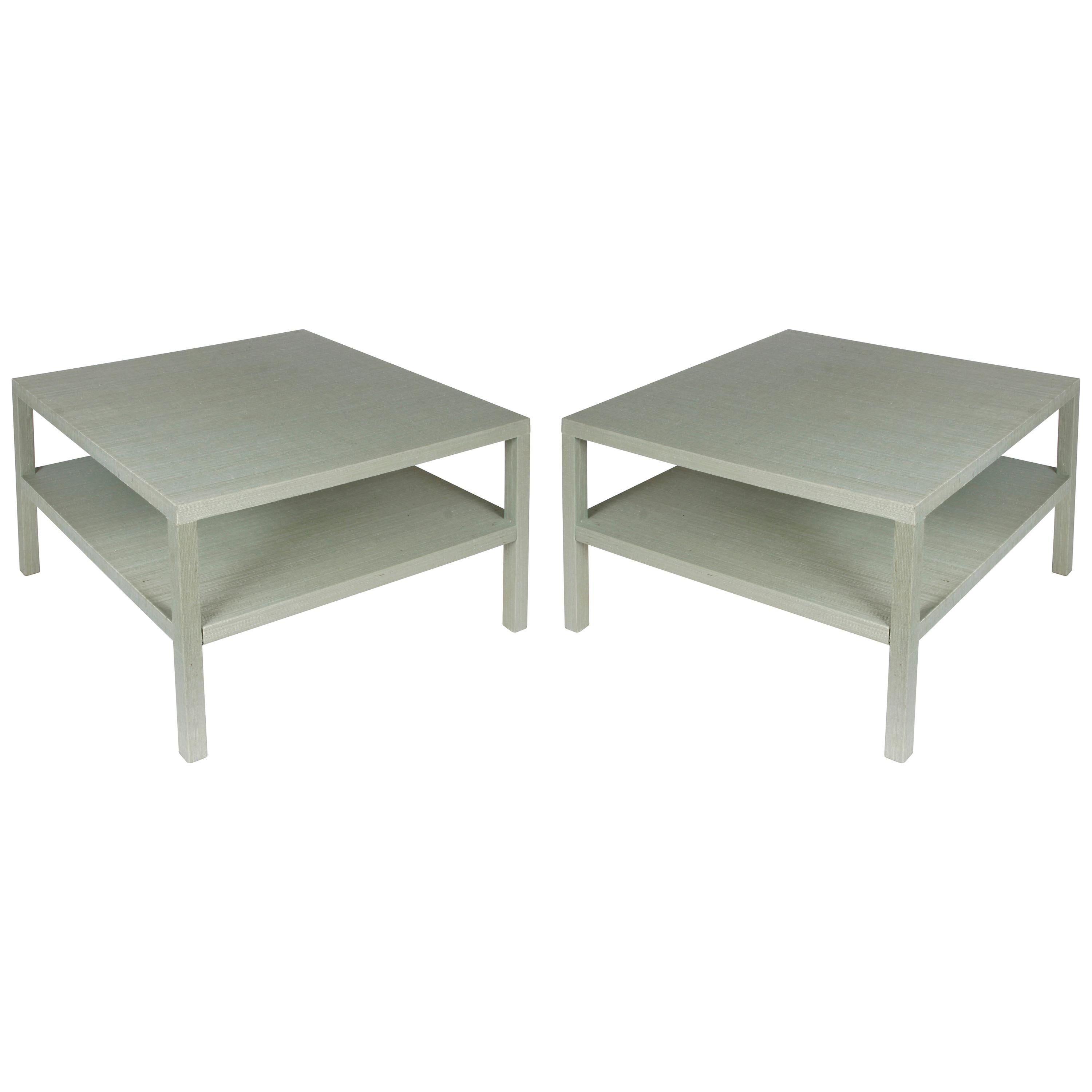 Pair of Grasscloth Two-Tiered Tables