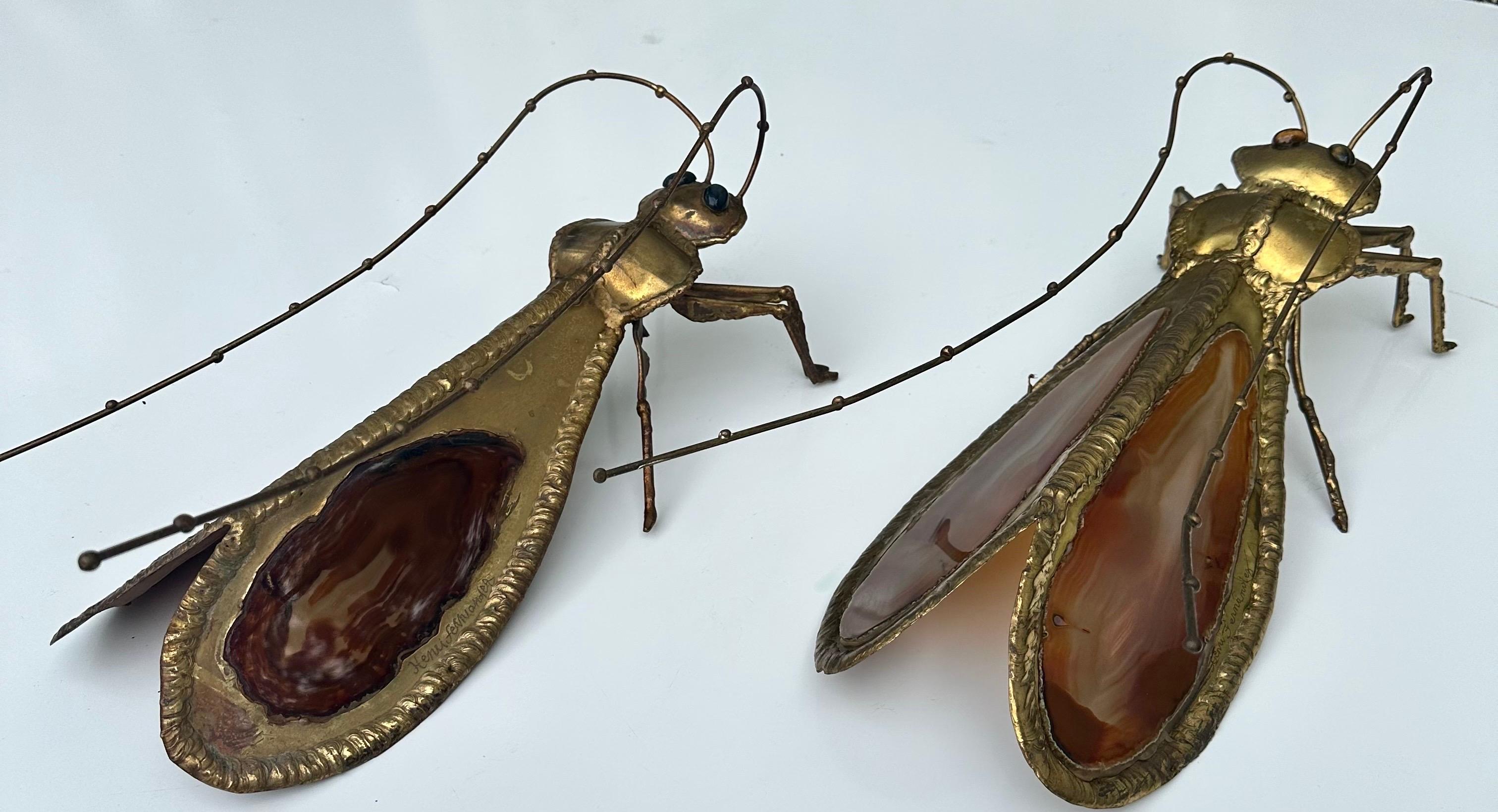 Brass Pair of Grasshopper French Sconces By Henri Fernandez For Sale