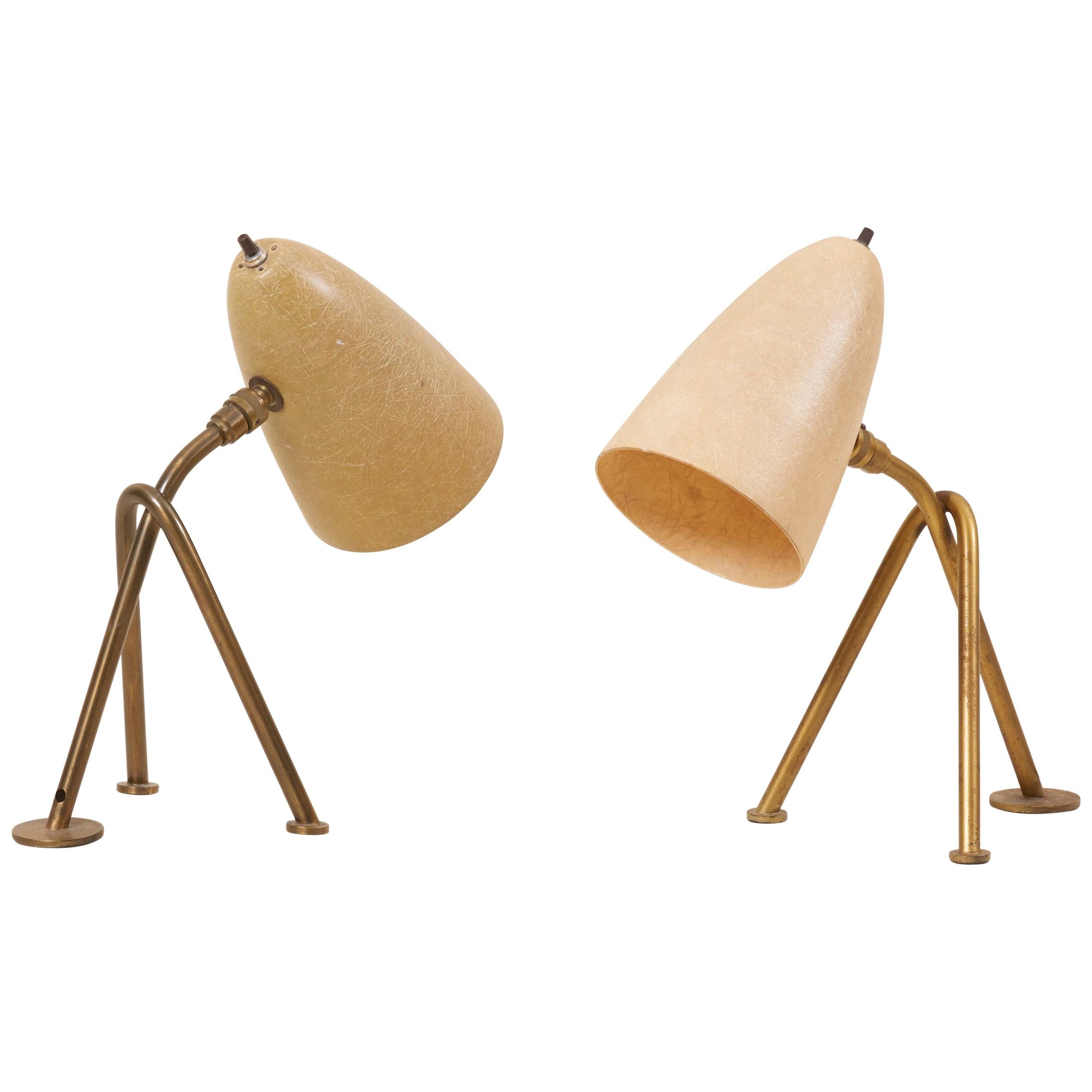 Pair of "Grasshopper" Table Lamps by Greta Grossman for Ralph O. Smith, US 1950s