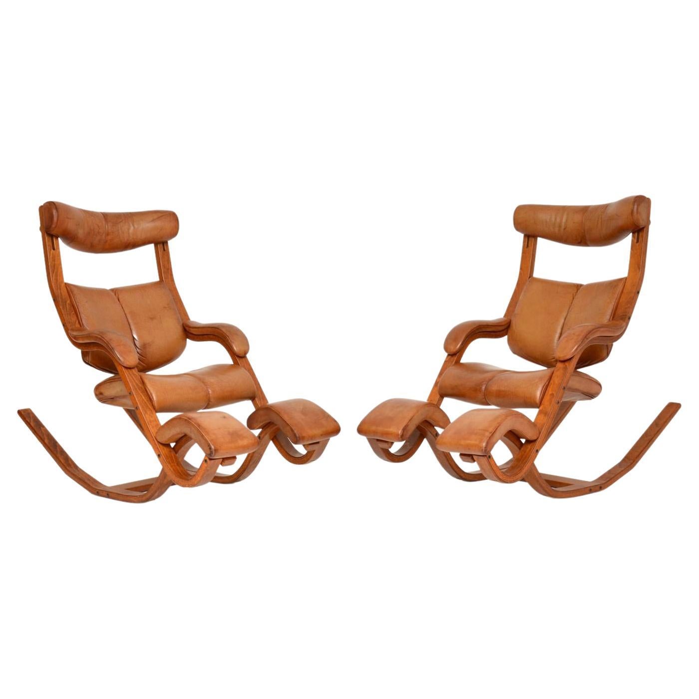 Pair of Gravity Balans Reclining Leather Armchairs by Peter Opsvik
