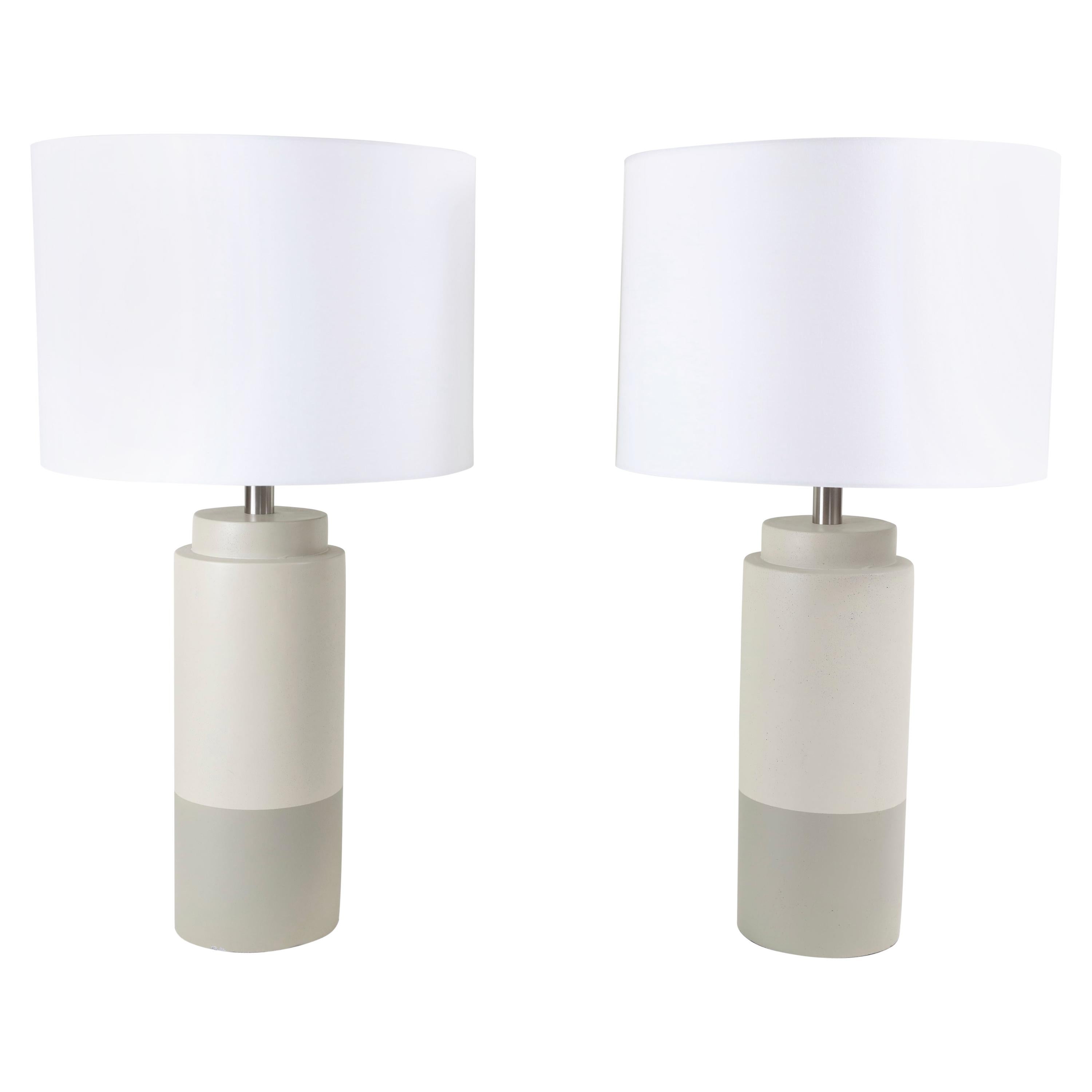 Pair of Gray Concrete Column Lamps