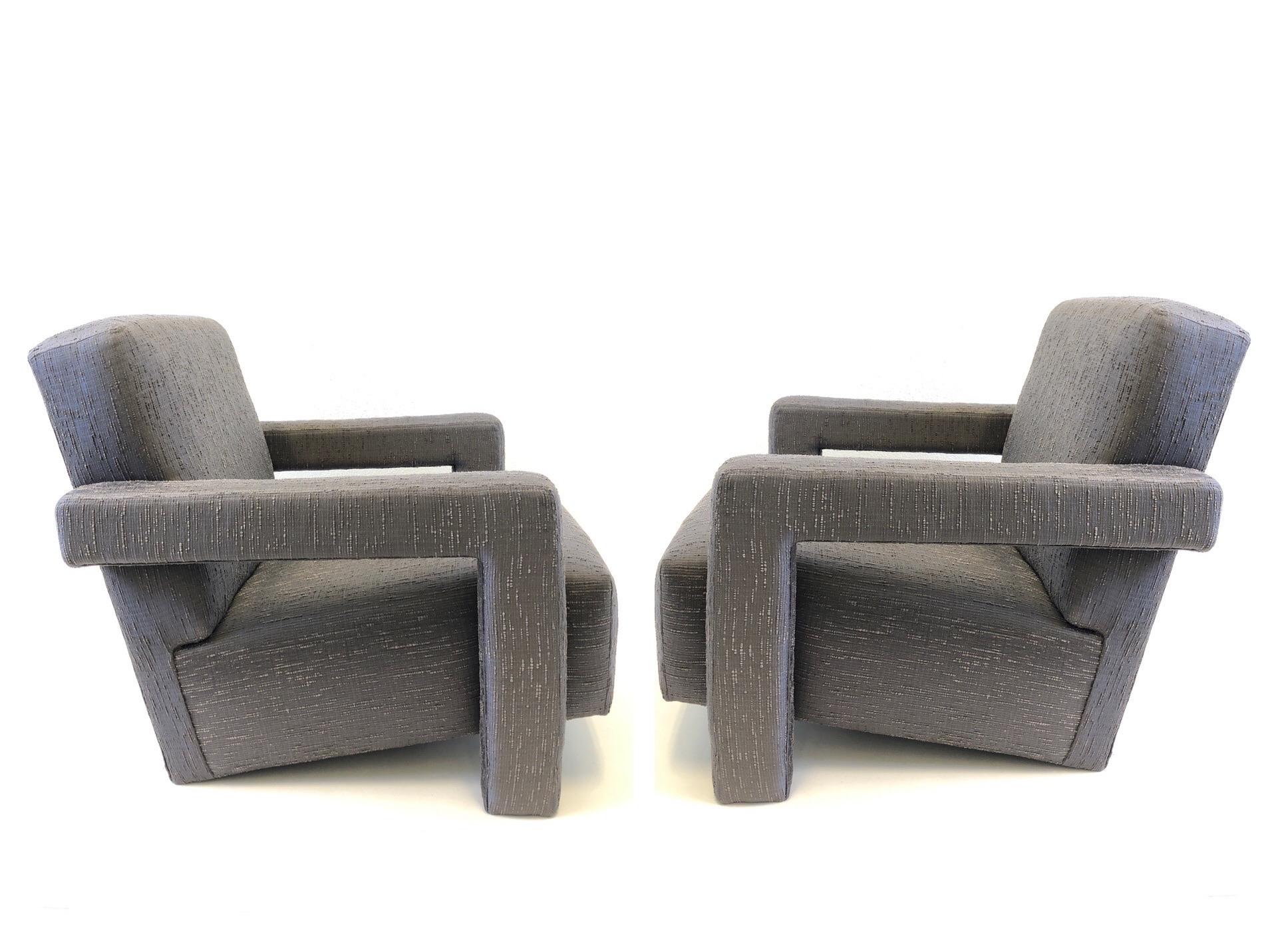 Modern Pair of Gray Fabric Lounge Chairs by Gerrit Thomas Rietveld