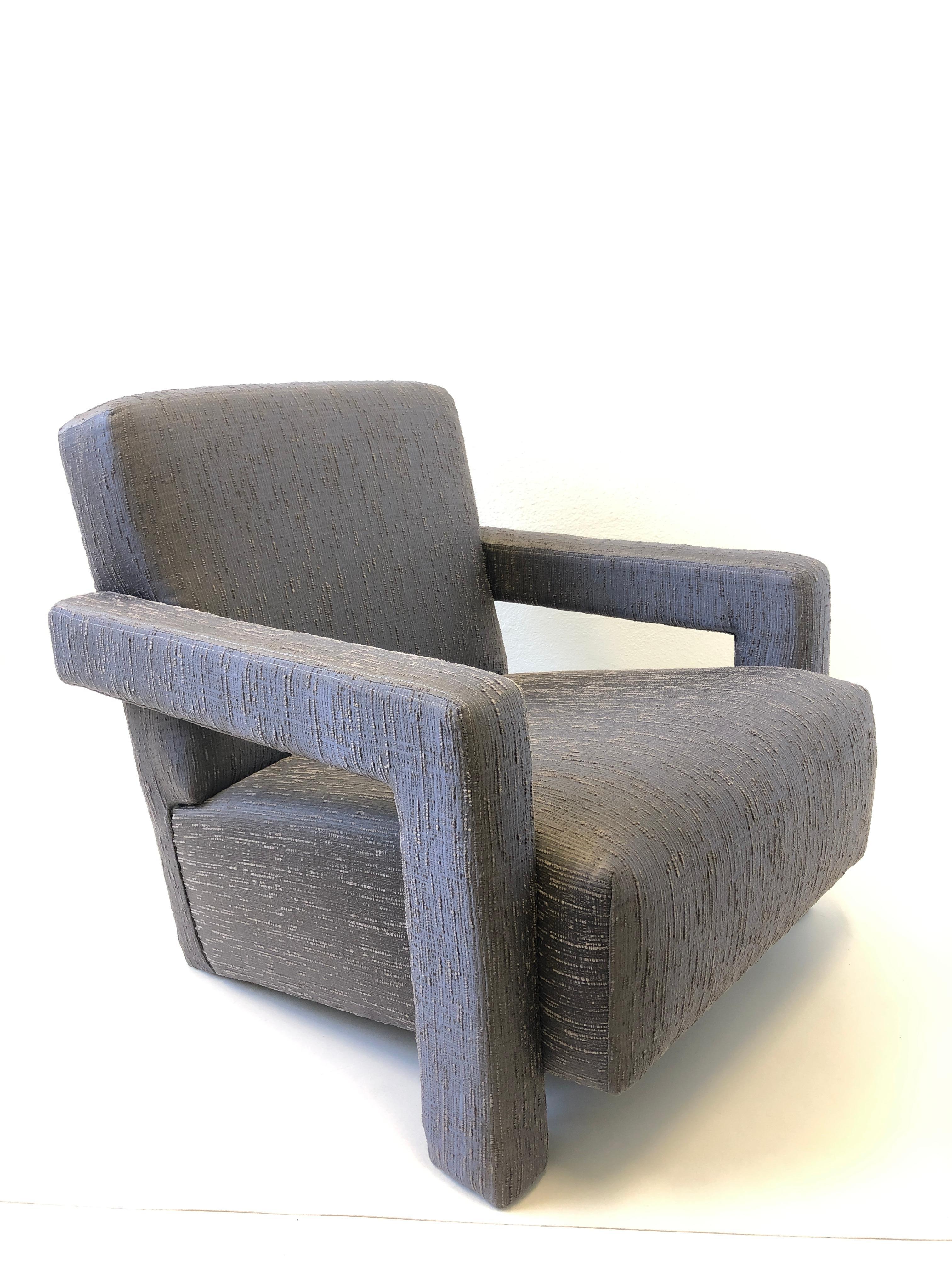 Pair of Gray Fabric Lounge Chairs by Gerrit Thomas Rietveld In Excellent Condition In Palm Springs, CA