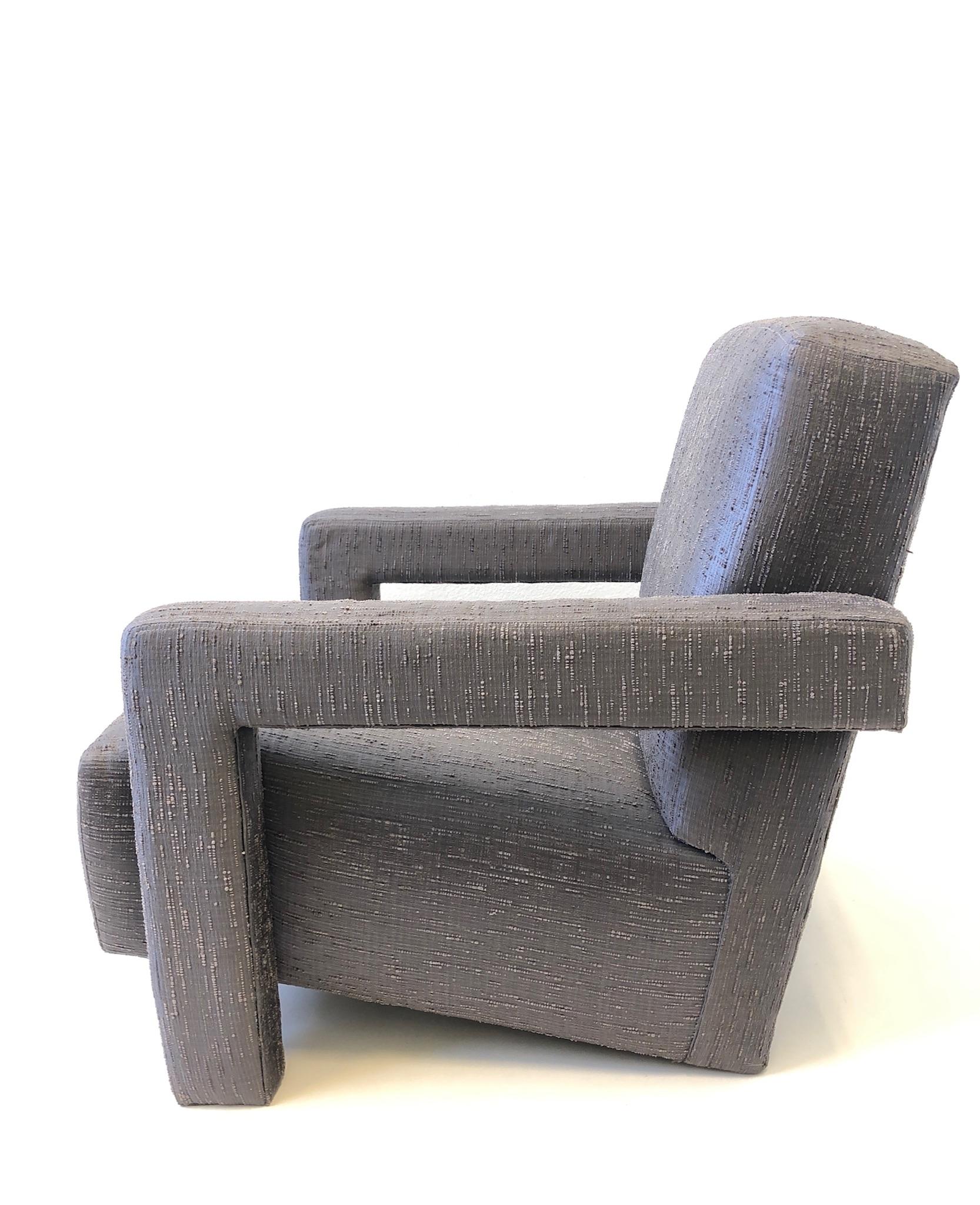 Late 20th Century Pair of Gray Fabric Lounge Chairs by Gerrit Thomas Rietveld