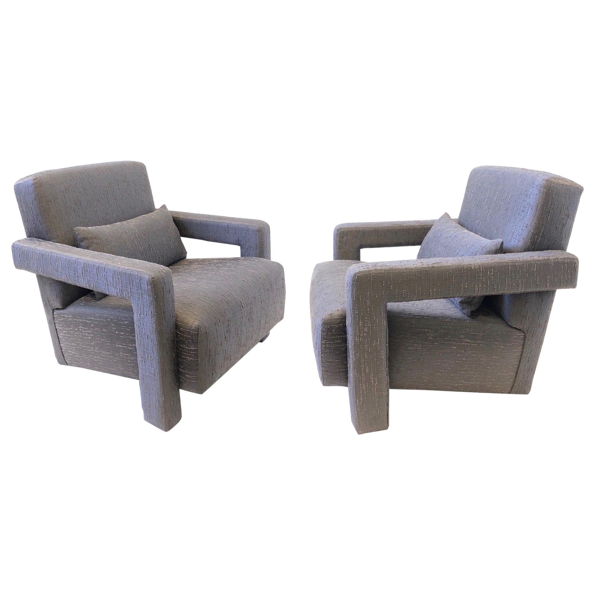 Pair of Gray Fabric Lounge Chairs by Gerrit Thomas Rietveld