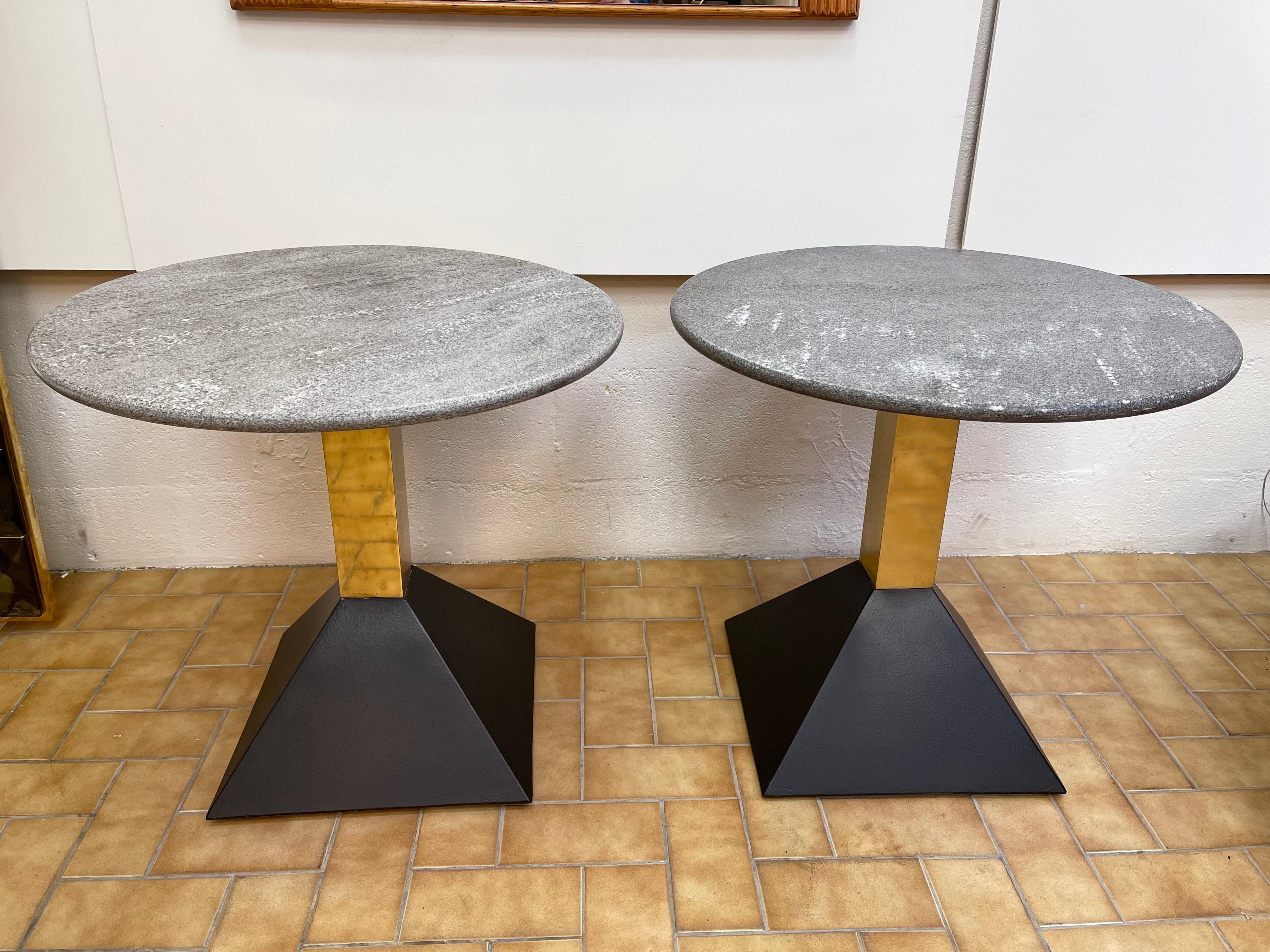 Pair of Gray Granite and Brass Side Tables, Italy, 1980s For Sale 4