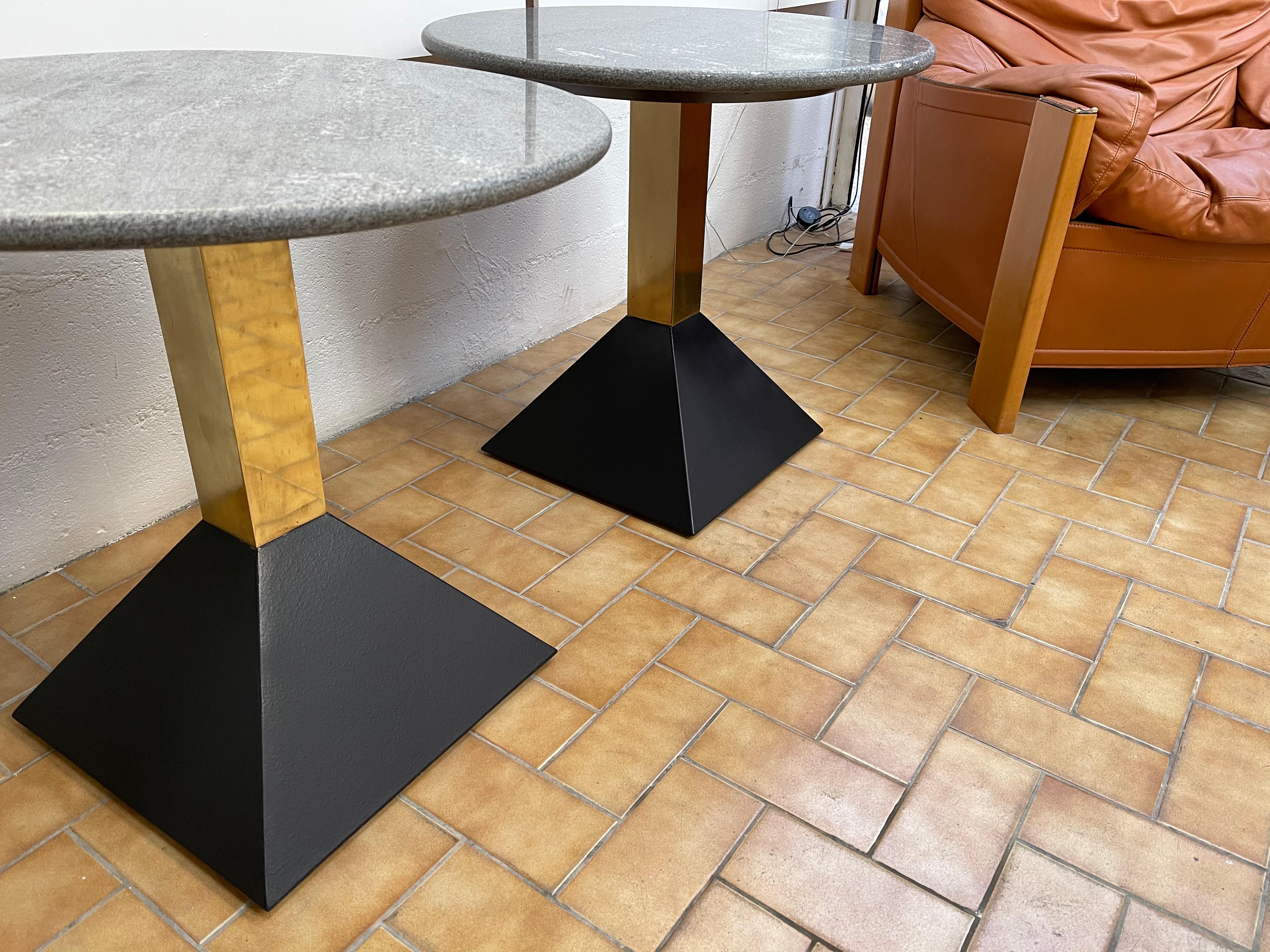 Metal Pair of Gray Granite and Brass Side Tables, Italy, 1980s For Sale