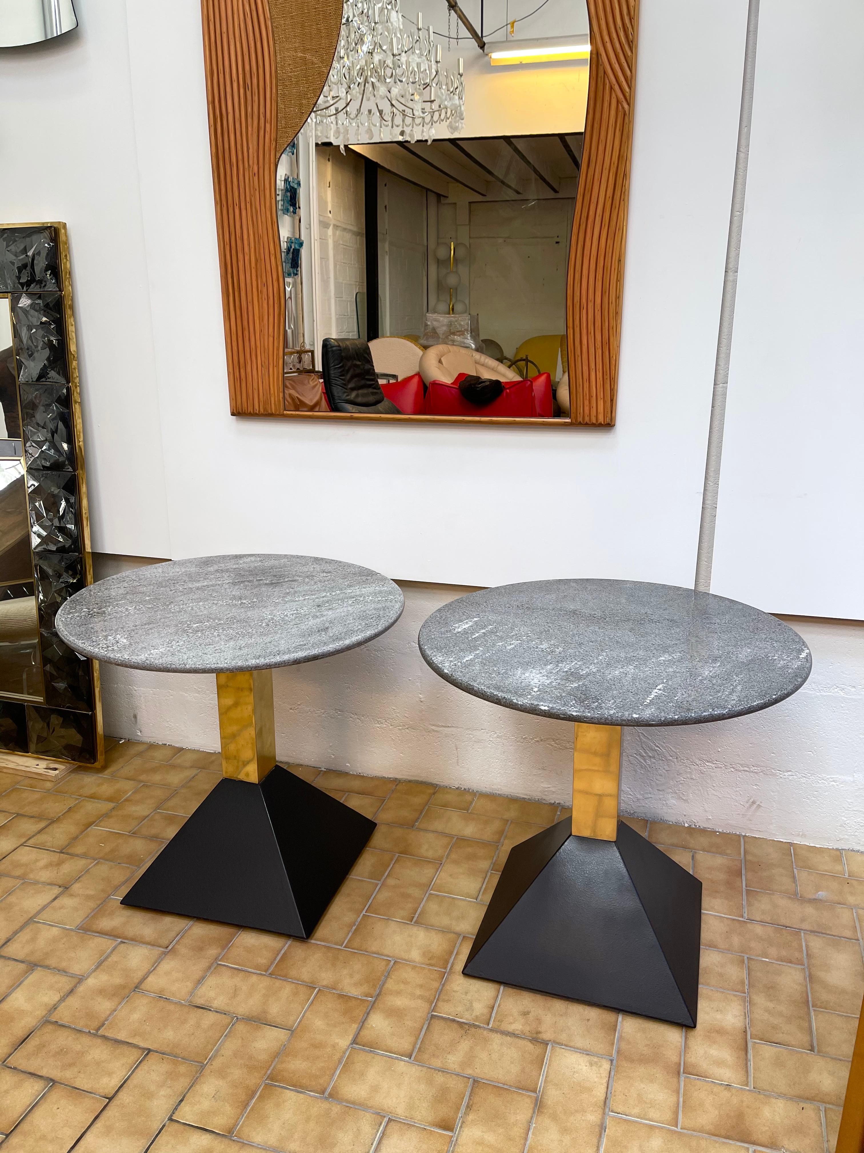 Pair of Gray Granite and Brass Side Tables, Italy, 1980s For Sale 1