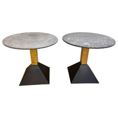 Pair of Gray Granite and Brass Side Tables, Italy, 1980s