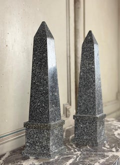 Pair of gray granite obelisks, around 1980