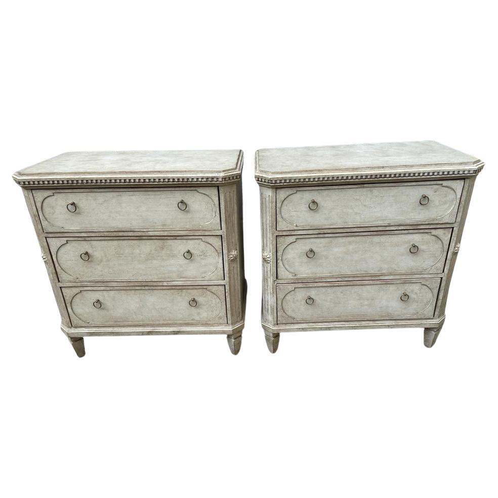 Pair of Gray Gustavian Faux Marble Chest of Drawers