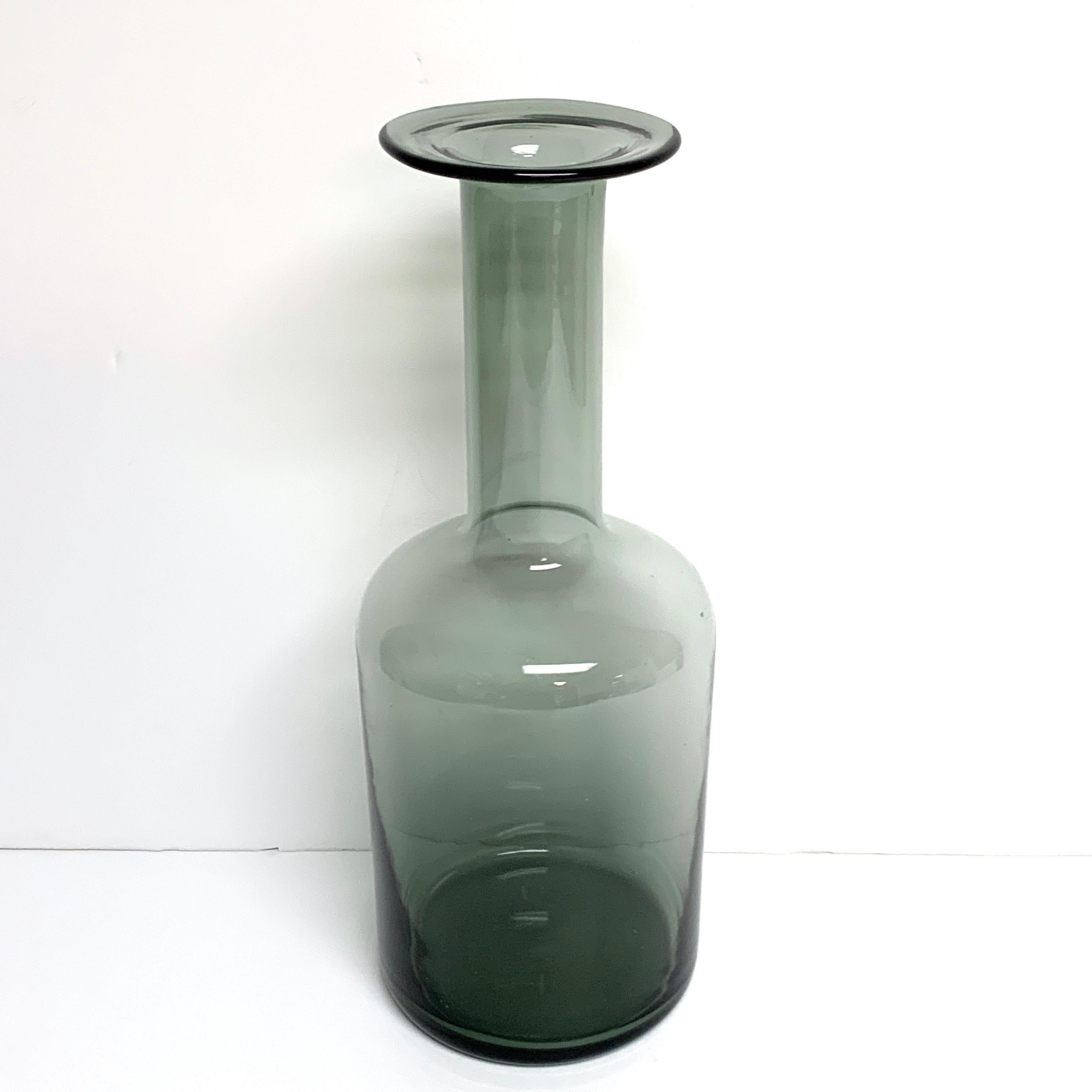 Mid-Century Modern Pair of Gray Holmegaard Glass Bottle Vases, by Otto Brauer