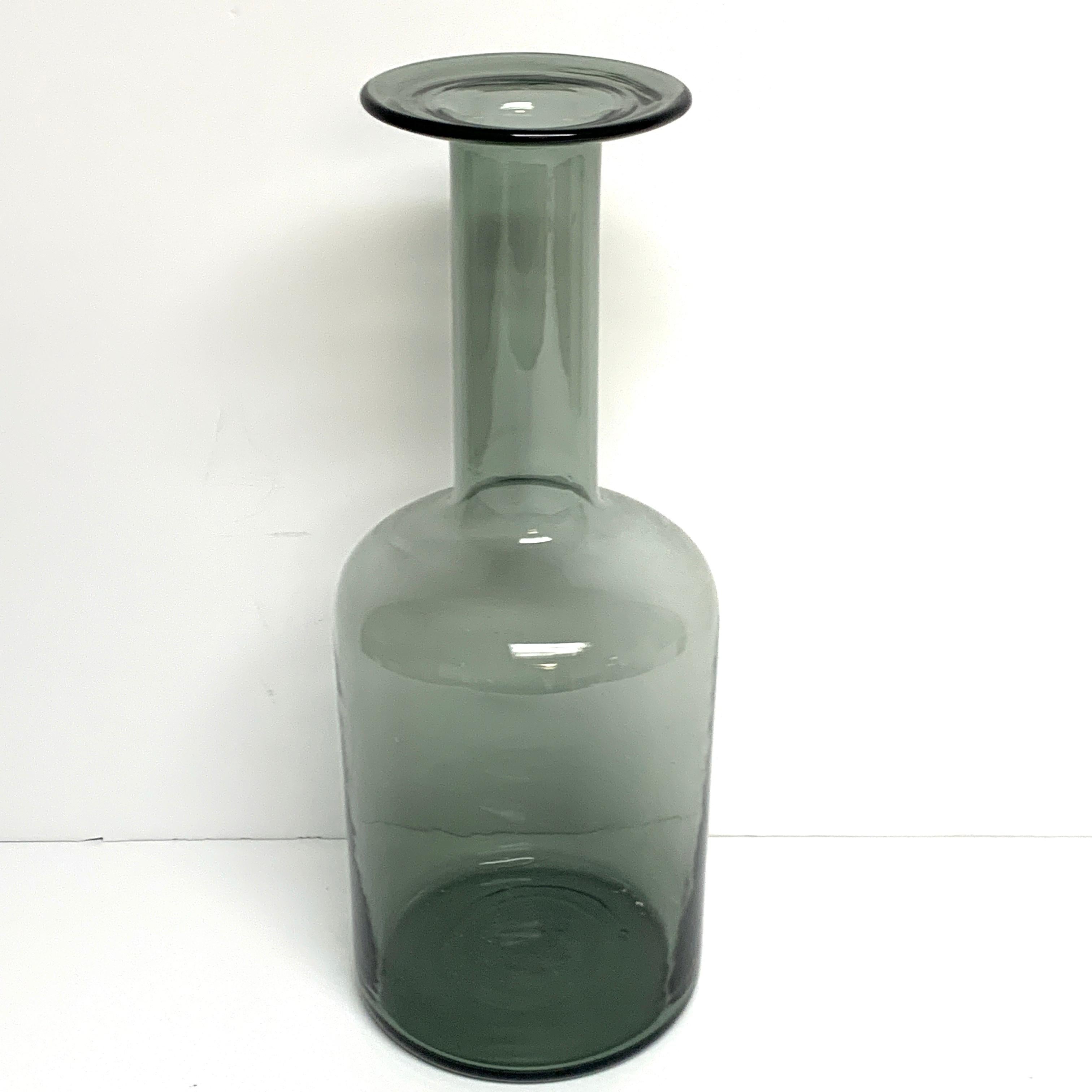 Danish Pair of Gray Holmegaard Glass Bottle Vases, by Otto Brauer