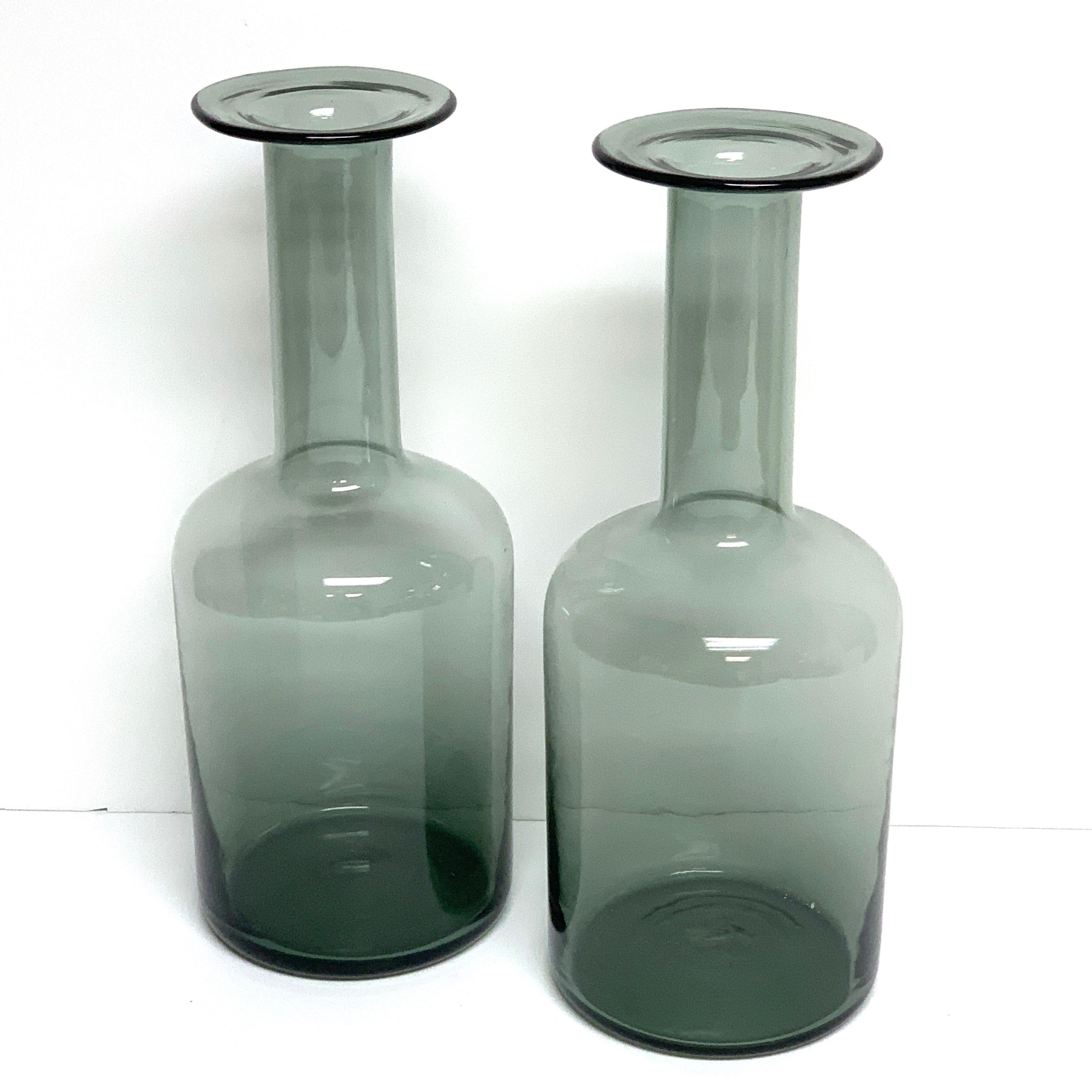 Pair of Gray Holmegaard Glass Bottle Vases, by Otto Brauer In Good Condition In West Palm Beach, FL
